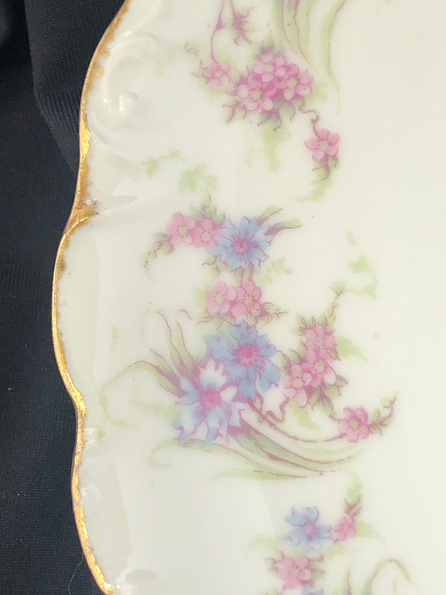 Antique Limoges Elite Works Plate, Bawo & Dotter France Porcelain, Blue Pink Floral Lunch Plate