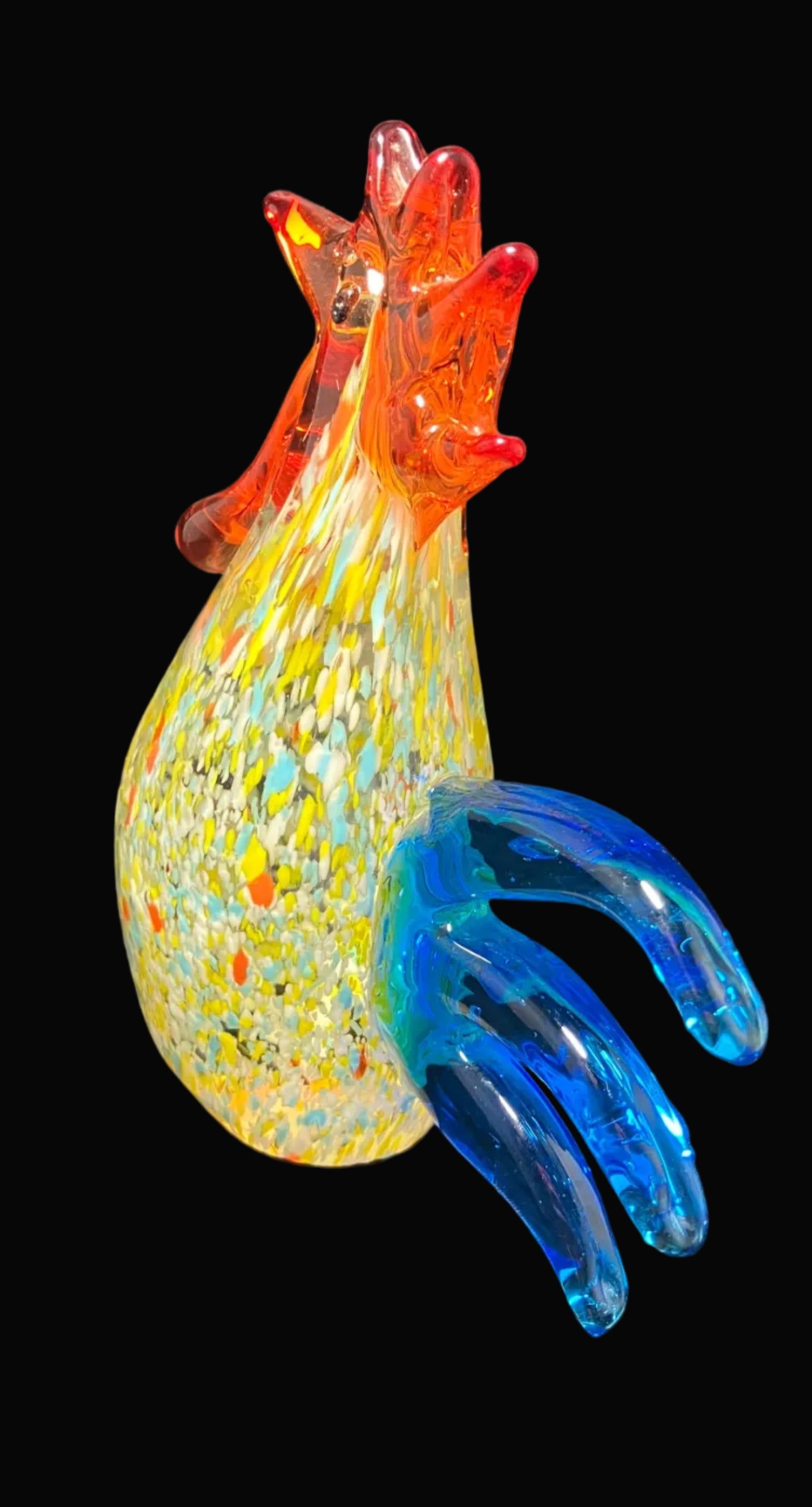 Vintage Murano Style Hand Blown Glass Hen & Rooster Paperweights – Confetti Glass Chicken Pair