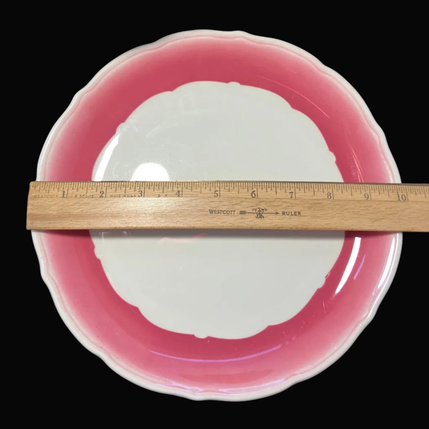 Vintage Syracuse China Restaurant Ware Dinner Plate, Pink Airbrushed Rim, Scalloped Edge