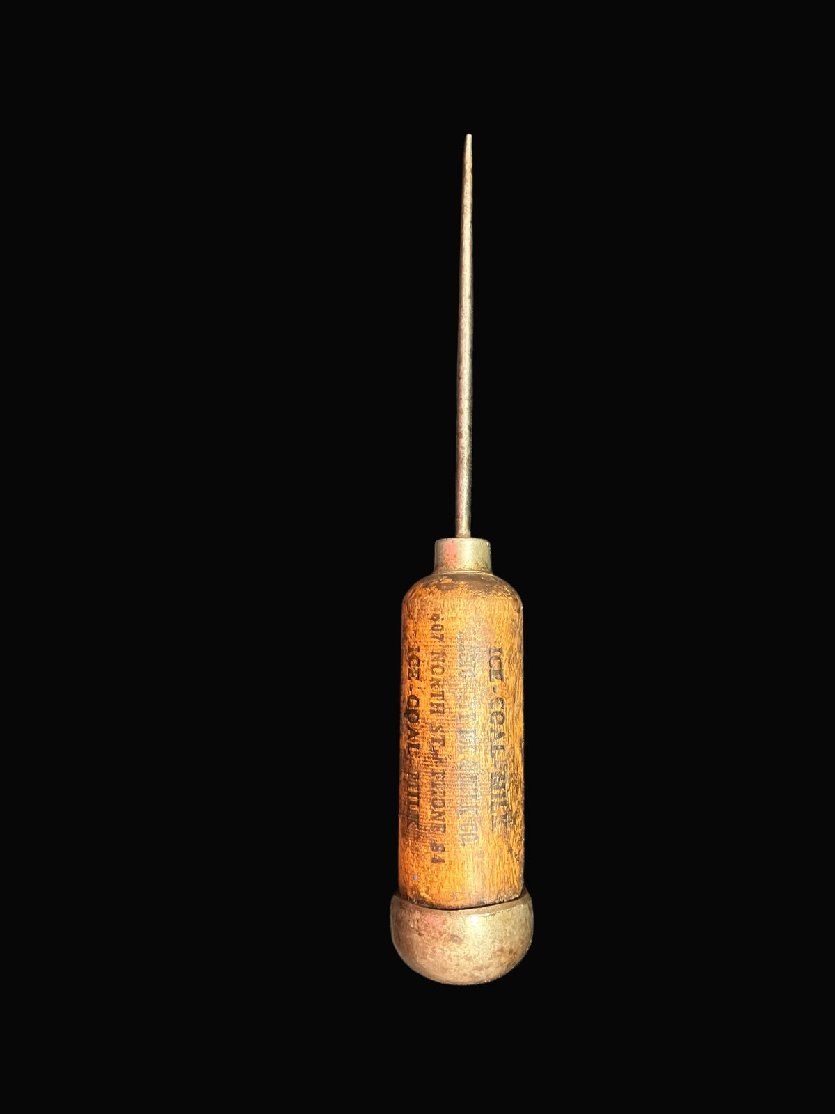 Vintage Advertising Ice Pick Round Hill Coal Co Magic City Ice Milk Co Endicott NY Primitive Wooden Handle Antique Americana Tool