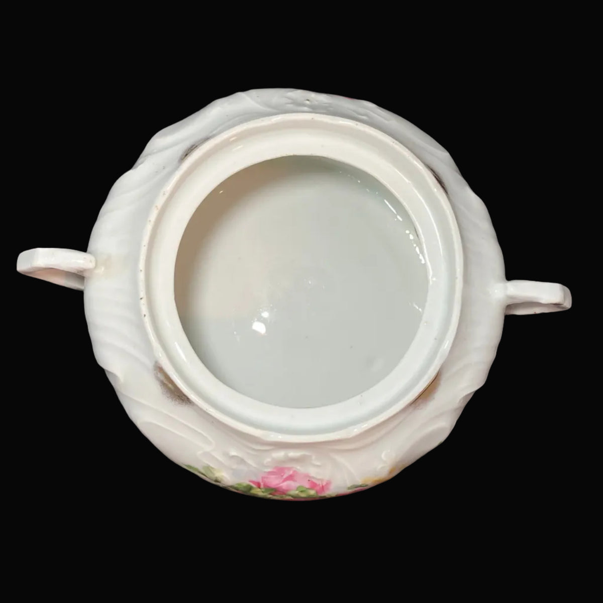Antique Victorian Sugar Bowl with Lid – German Style Porcelain – Rose Floral Design