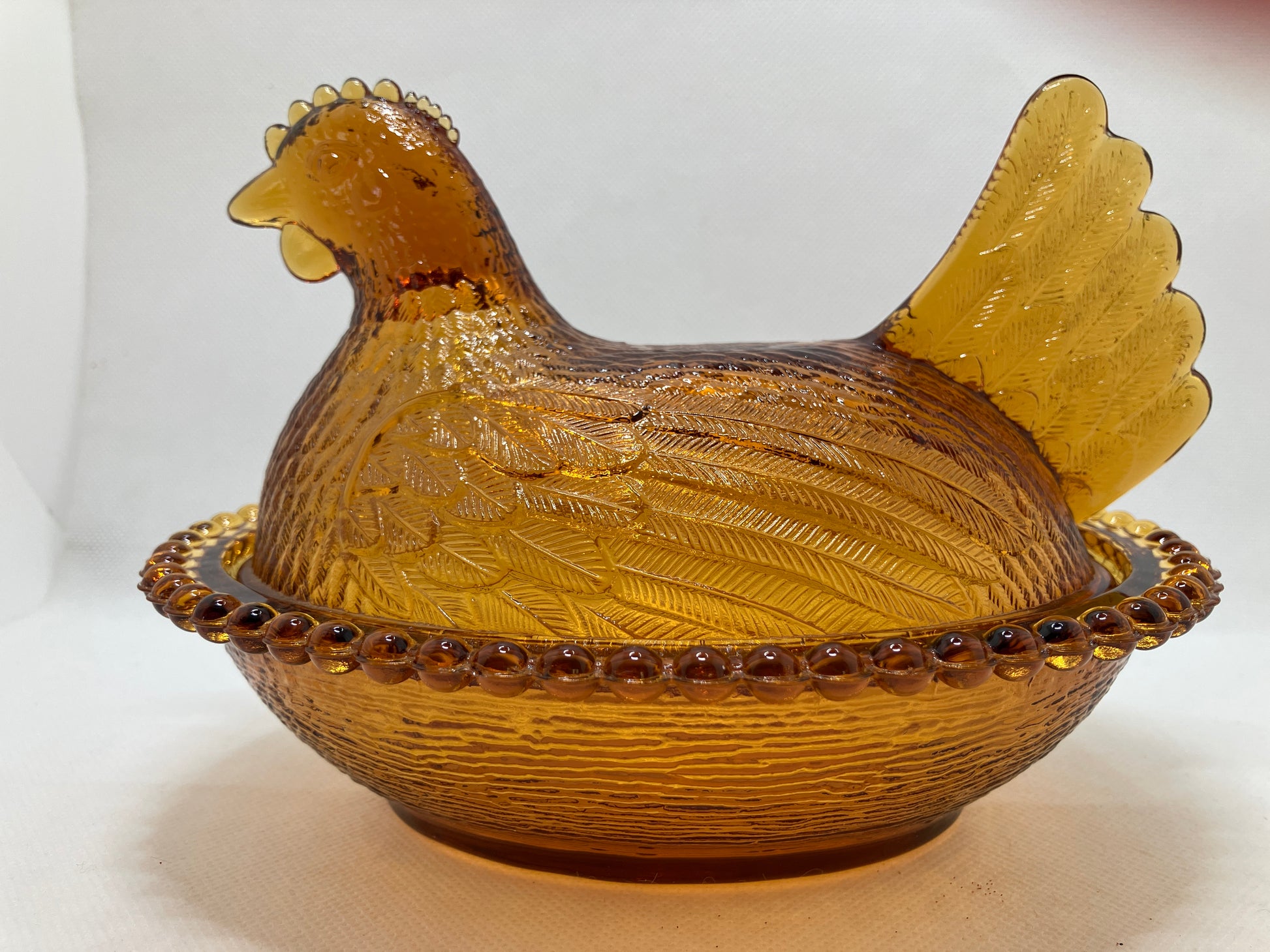 Amber Glass Dish - Hen on Nest