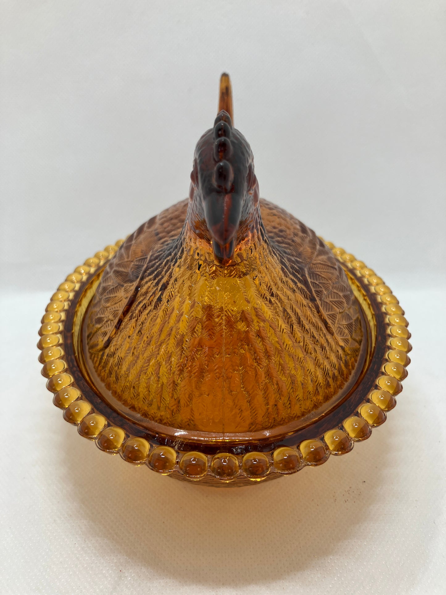 Amber Glass Dish - Hen on Nest Indiana Front