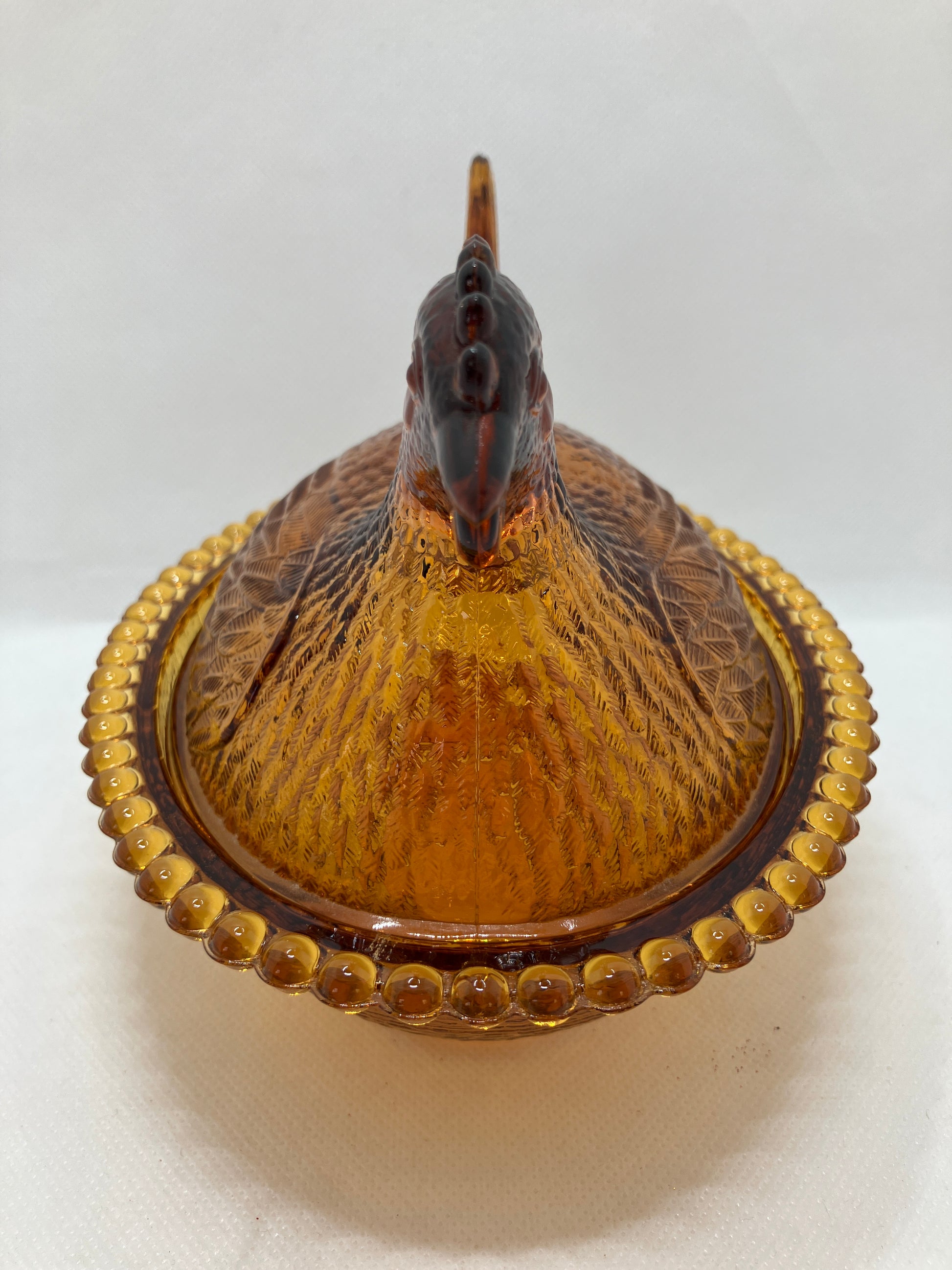Amber Glass Dish - Hen on Nest Indiana Front