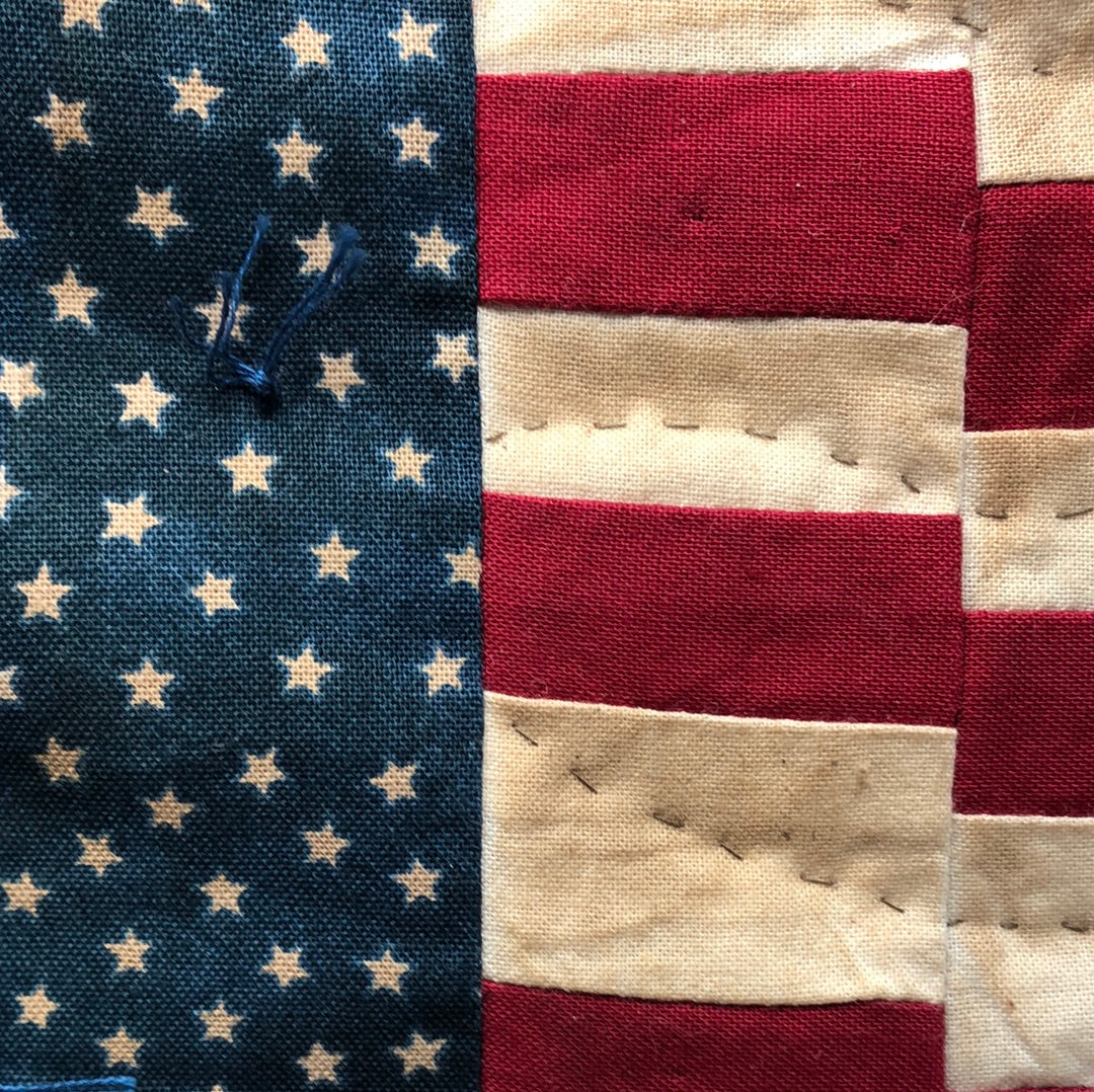 Americana quilted flag wall hanging close up