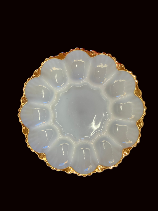 Anchor hocking milk glass deviled egg plate 