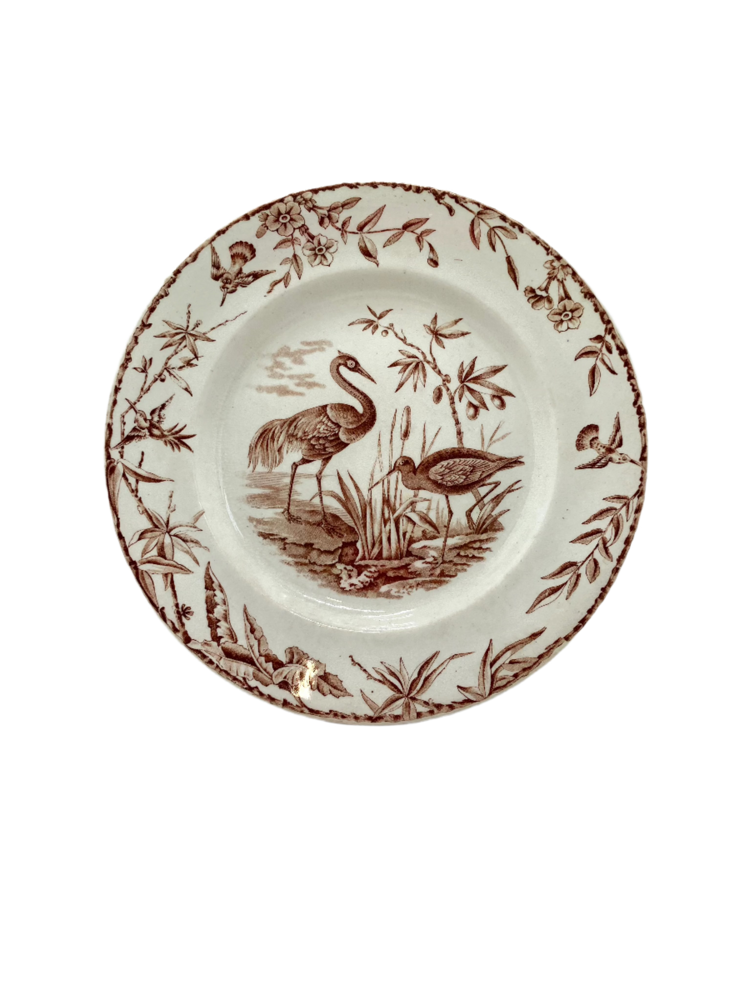 Ridgeways Indus water bird dinner plate brown and white transferware