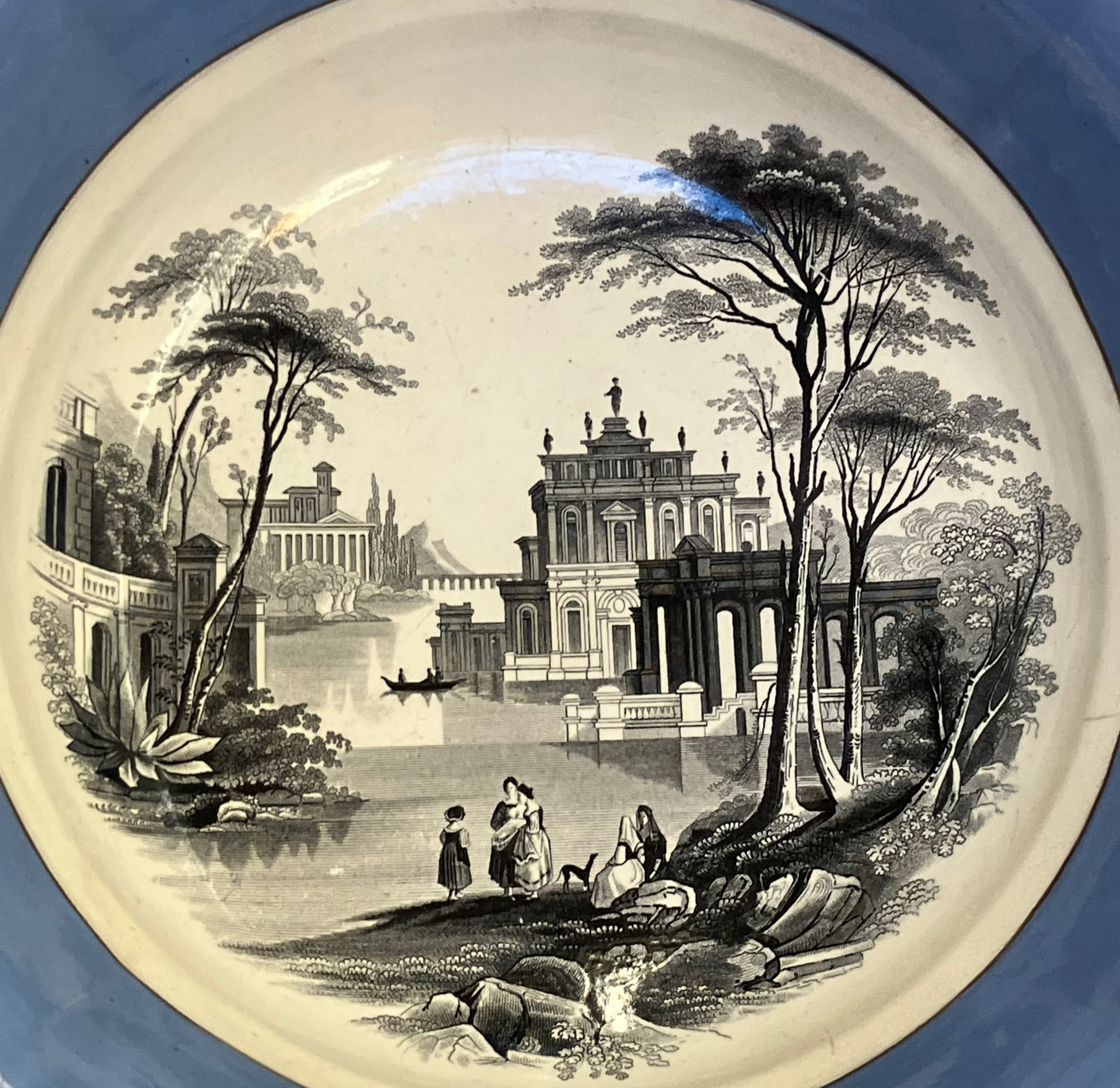 Antique 19th Century landscape of buildings and river