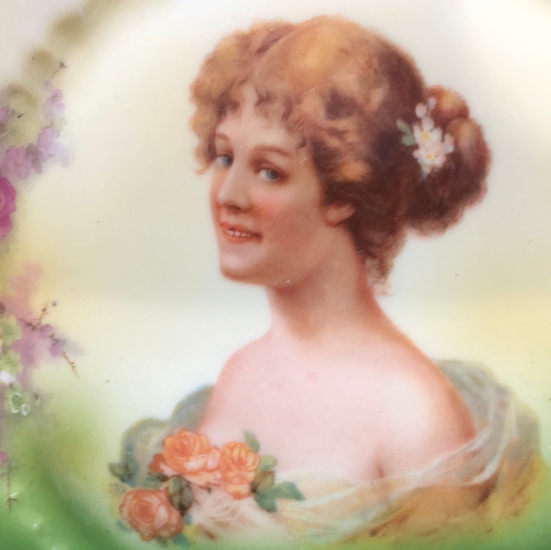 Antique China Plate Art Nouveau by Victoria lady close up