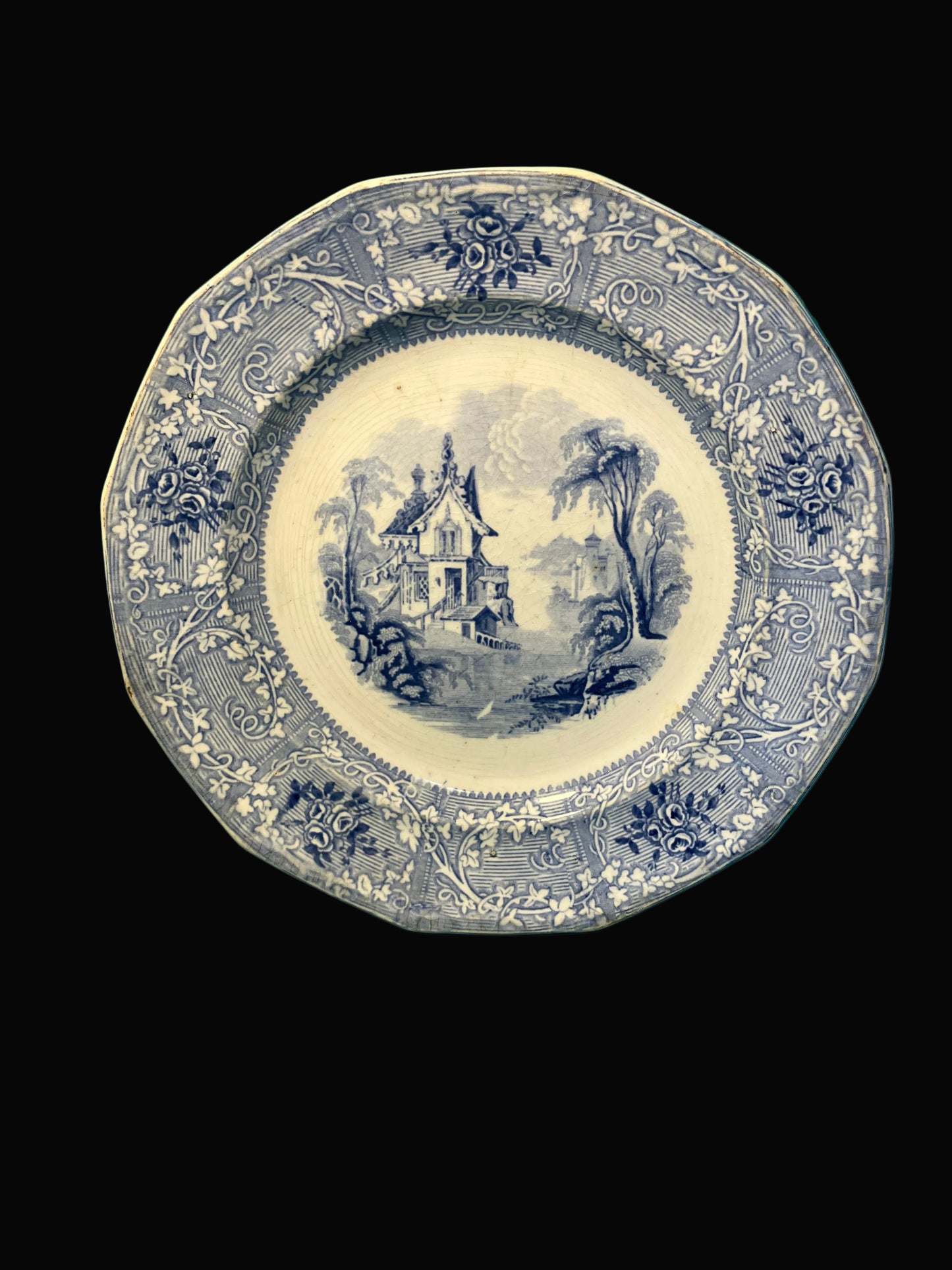 Antique Davenport Friburg Blue Transferware Plate