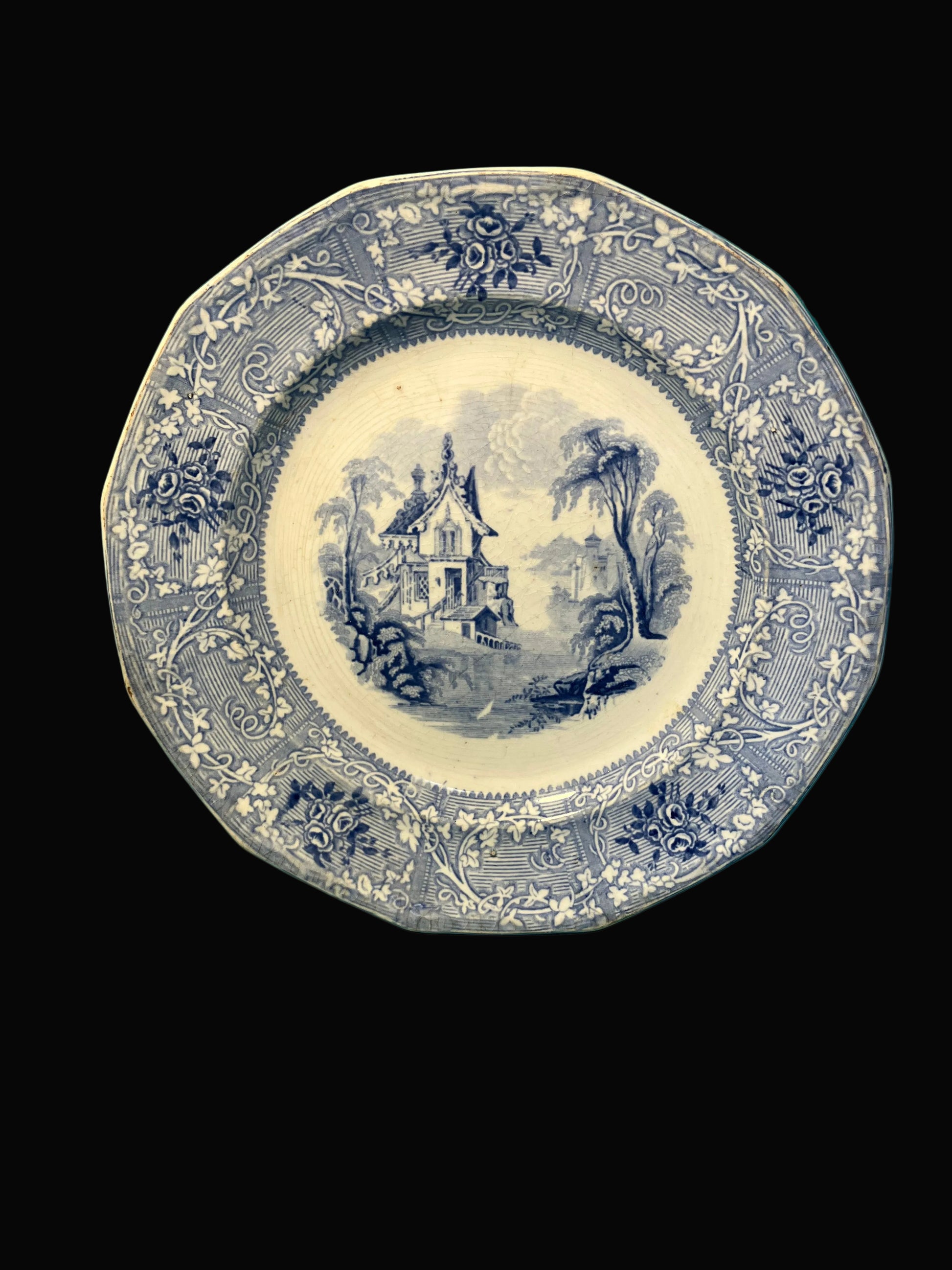 Antique Davenport Friburg Blue Transferware Plate