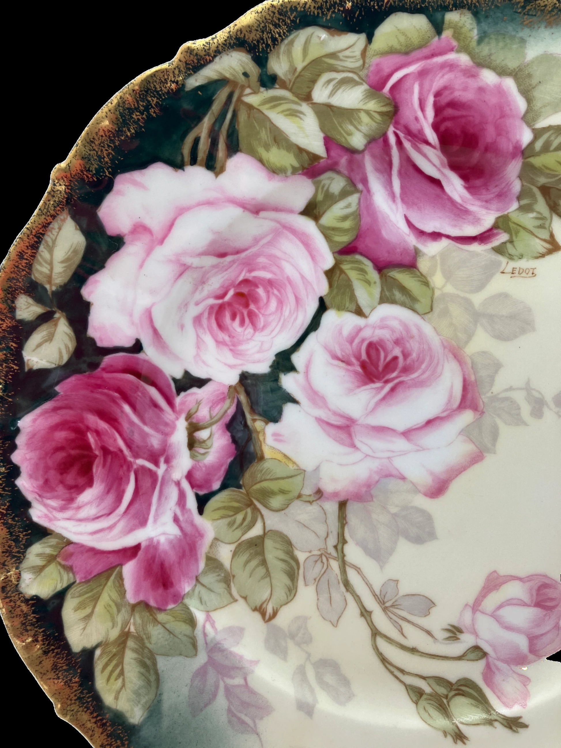 Antique Limoges Plate by Bawo & Dotter with Roses Close Up