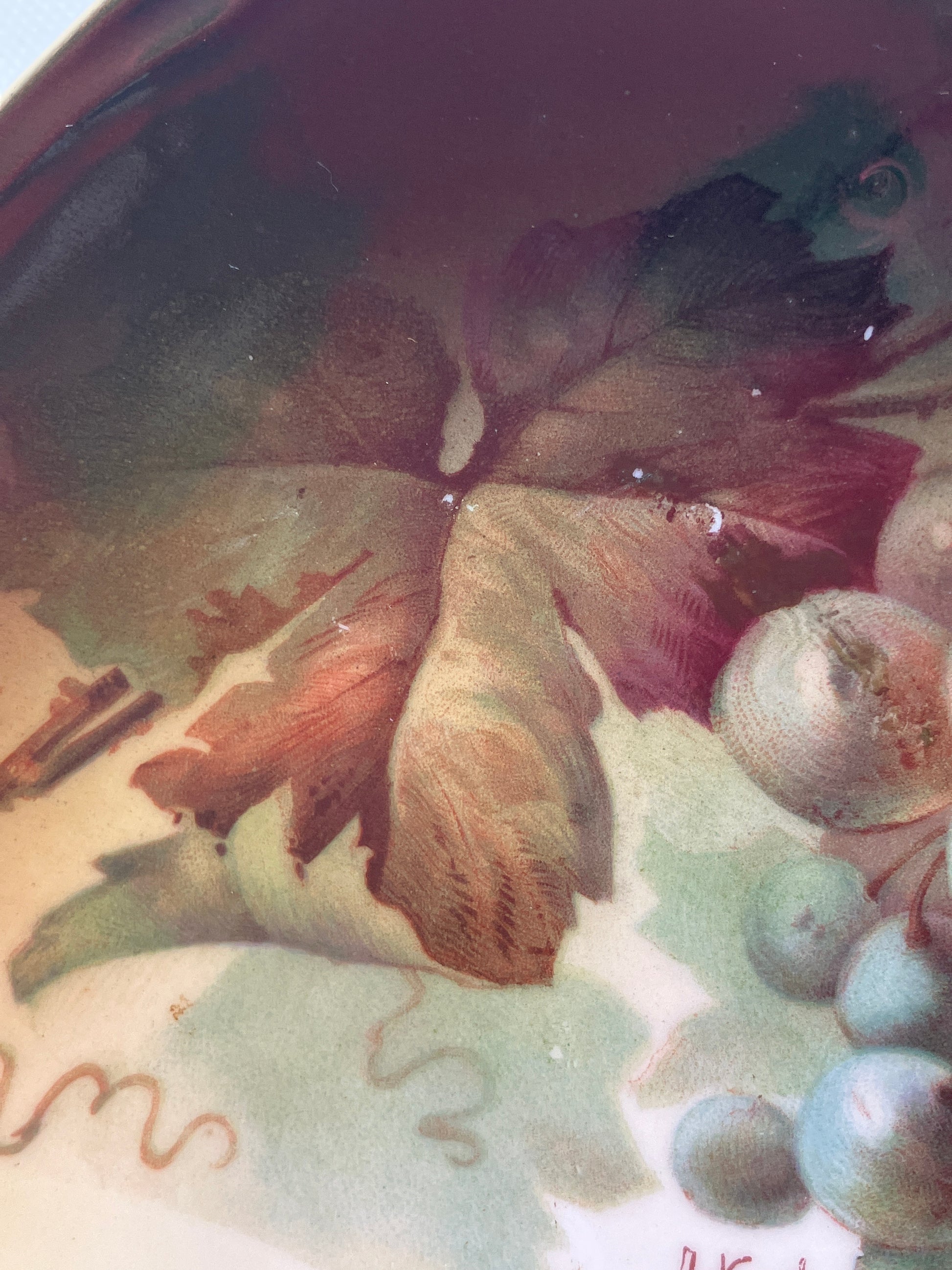 Antique Plate Signed Koch Grape Leaf Closeup 