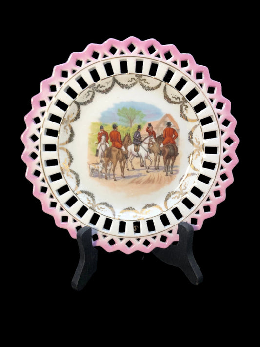 Antique Reticulated Fox Hunt Scene Cabinet Plate