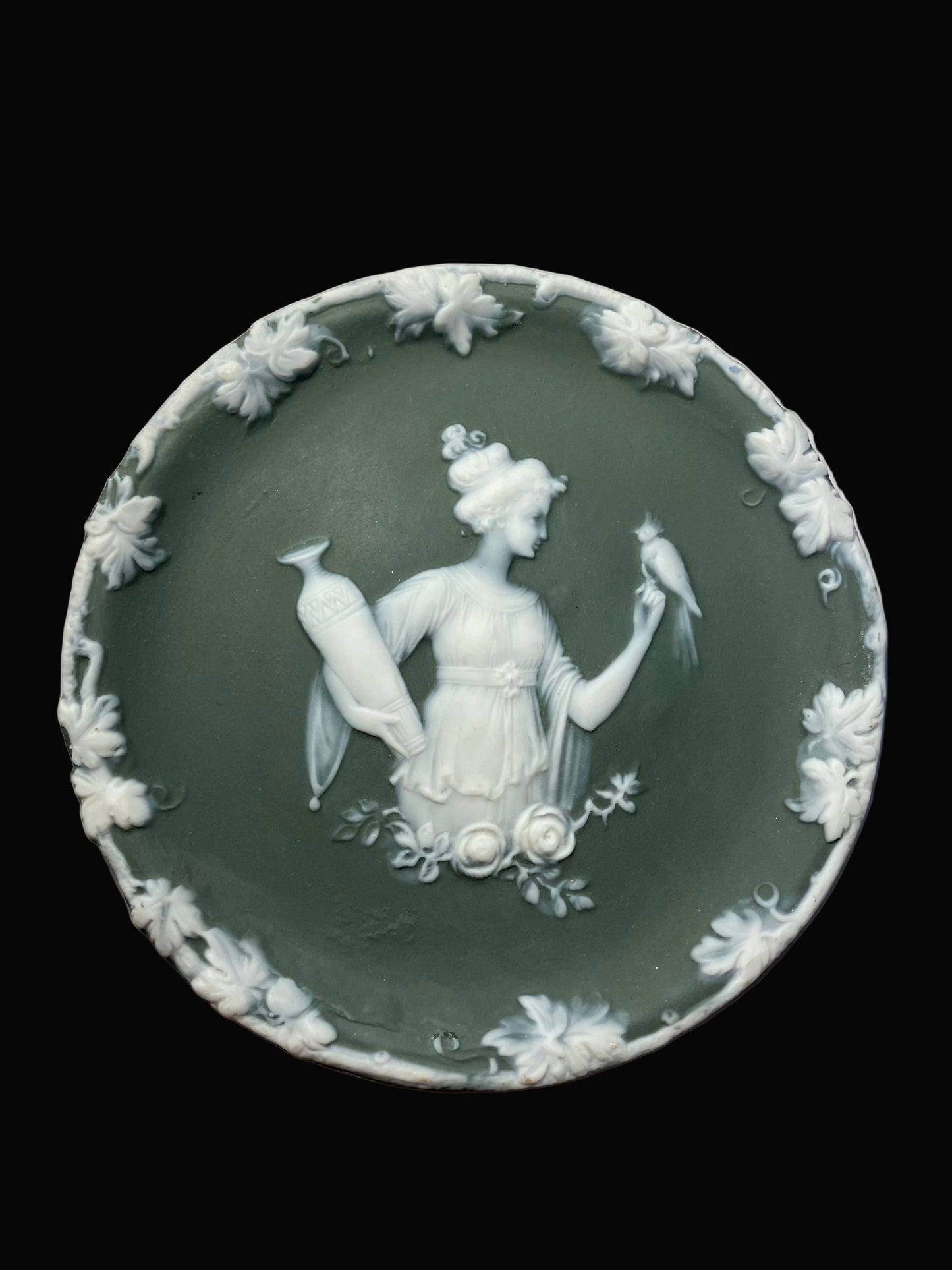 Antique Schafer and Vater green jasperware decorative plate