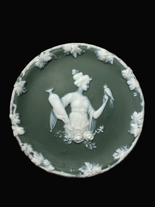 Antique Schafer and Vater green jasperware decorative plate