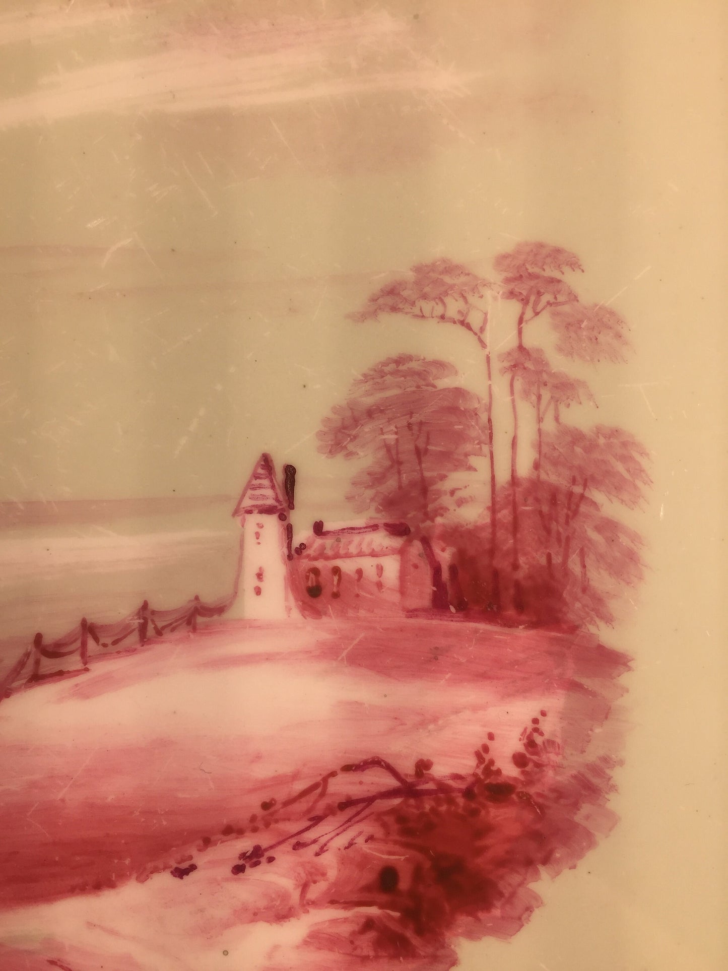 Antique hand painted landscape with lighthouse on plate