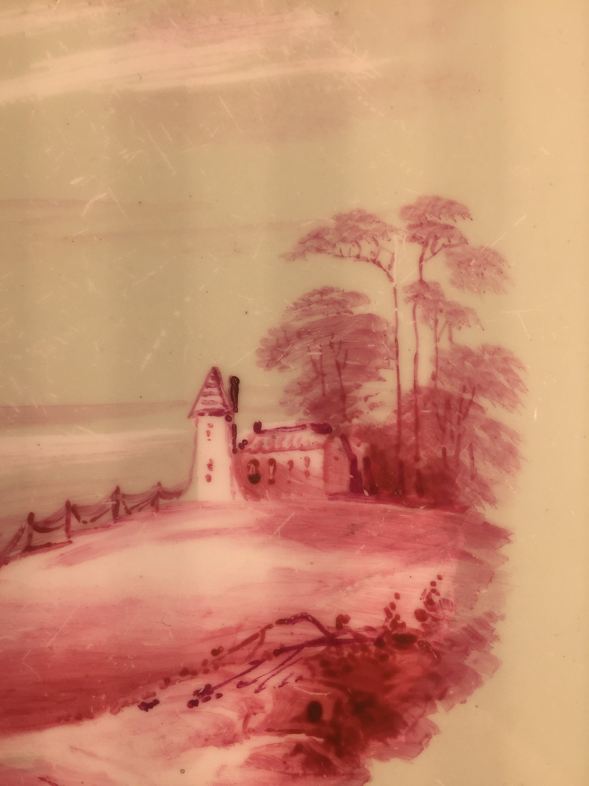 Antique hand painted landscape with lighthouse on plate