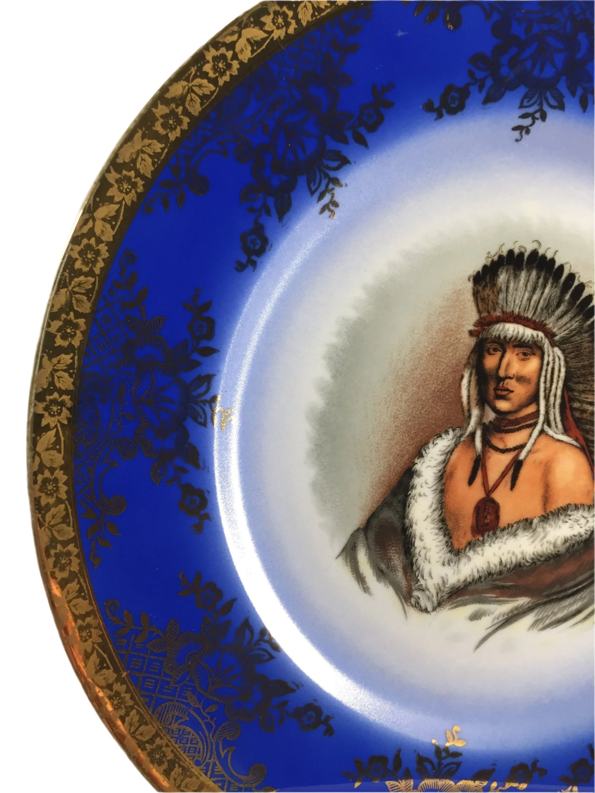 Antiques Plate Selb Bavaria Krautheim Native American Blue and Gold 