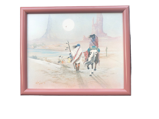 Artwork for wall decor of Native American couple traveling—one on horseback and the other on foot