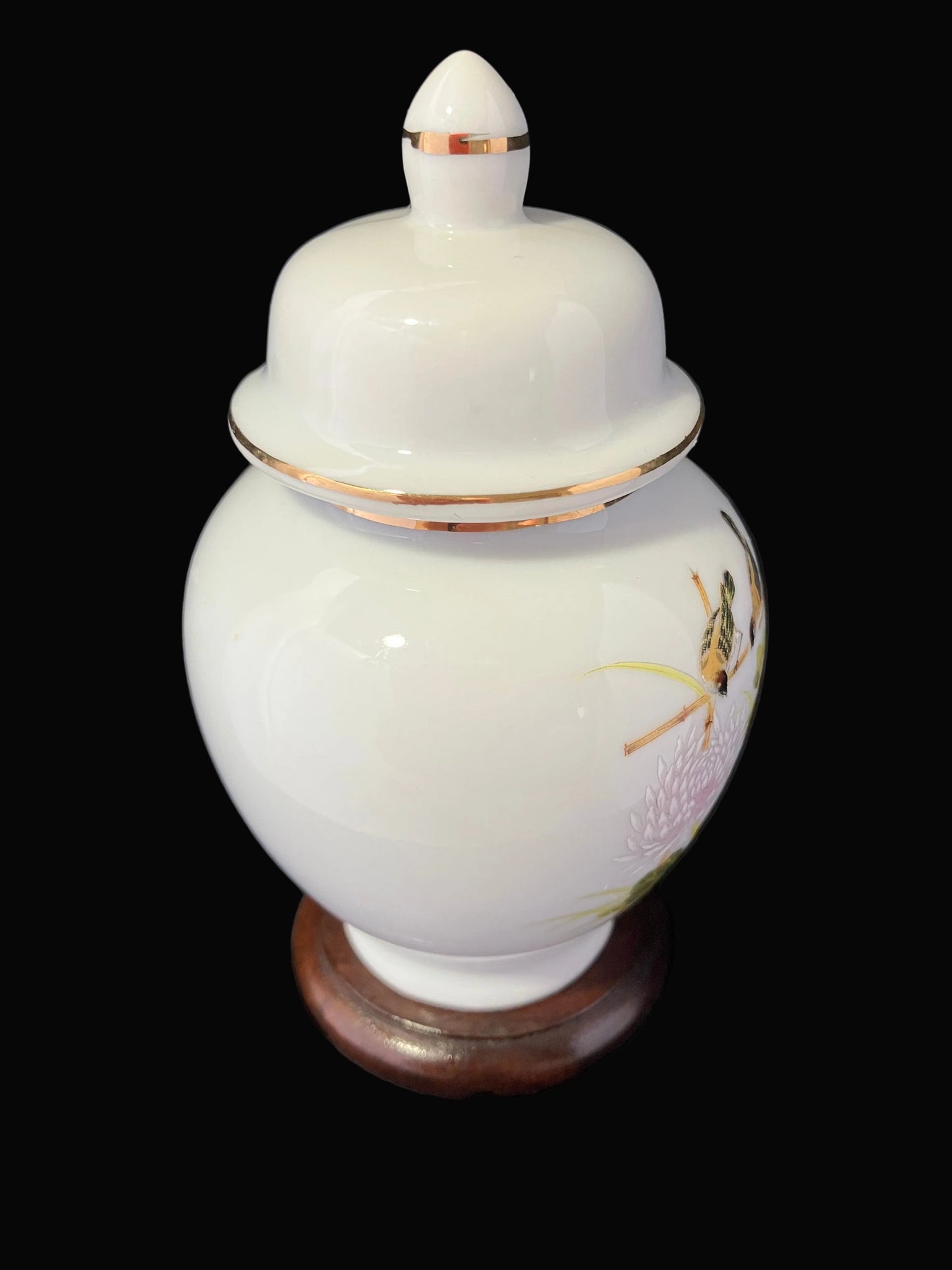 Vintage Mini Ginger Jar with Lid, Made in Japan, Bird & Floral Porcelain Jar