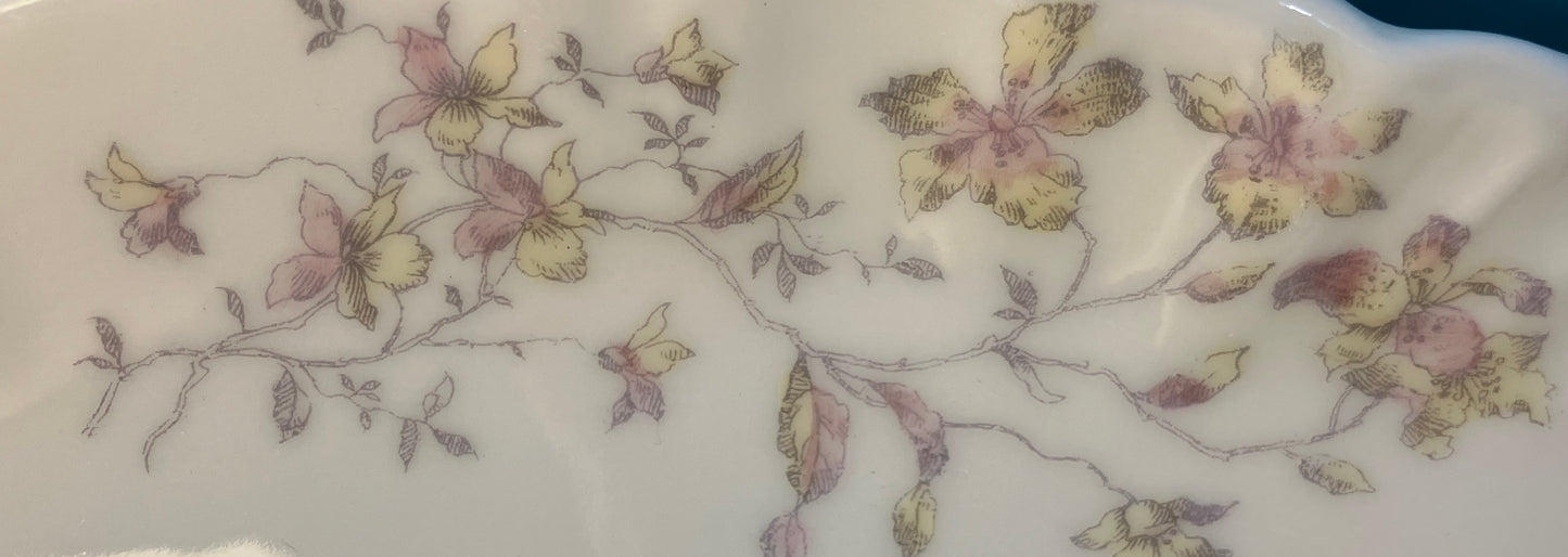 Antique LS&S Carlsbad Austria Porcelain Dish, L. Straus & Sons Importer, Scalloped Floral Serving Dish, Cottage Style China, 9 Inch Dish