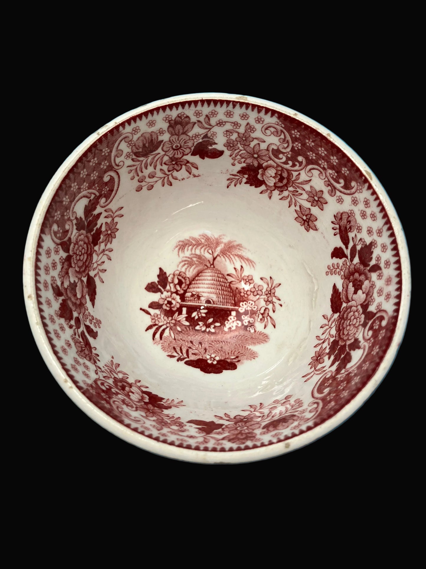 Antique Red Transferware Beehive Cup