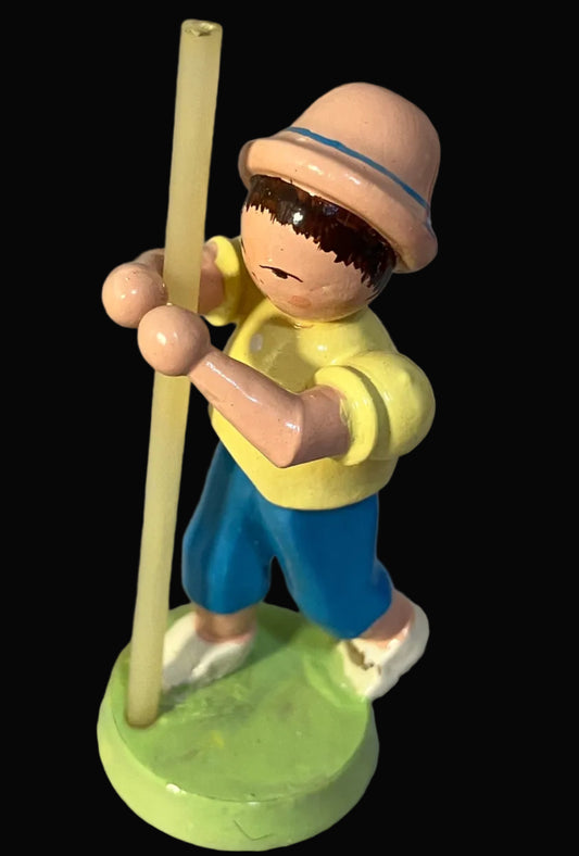 Vintage Erzgebirge Wooden Number Holder Figures — Boy & Girl, Made in Germany