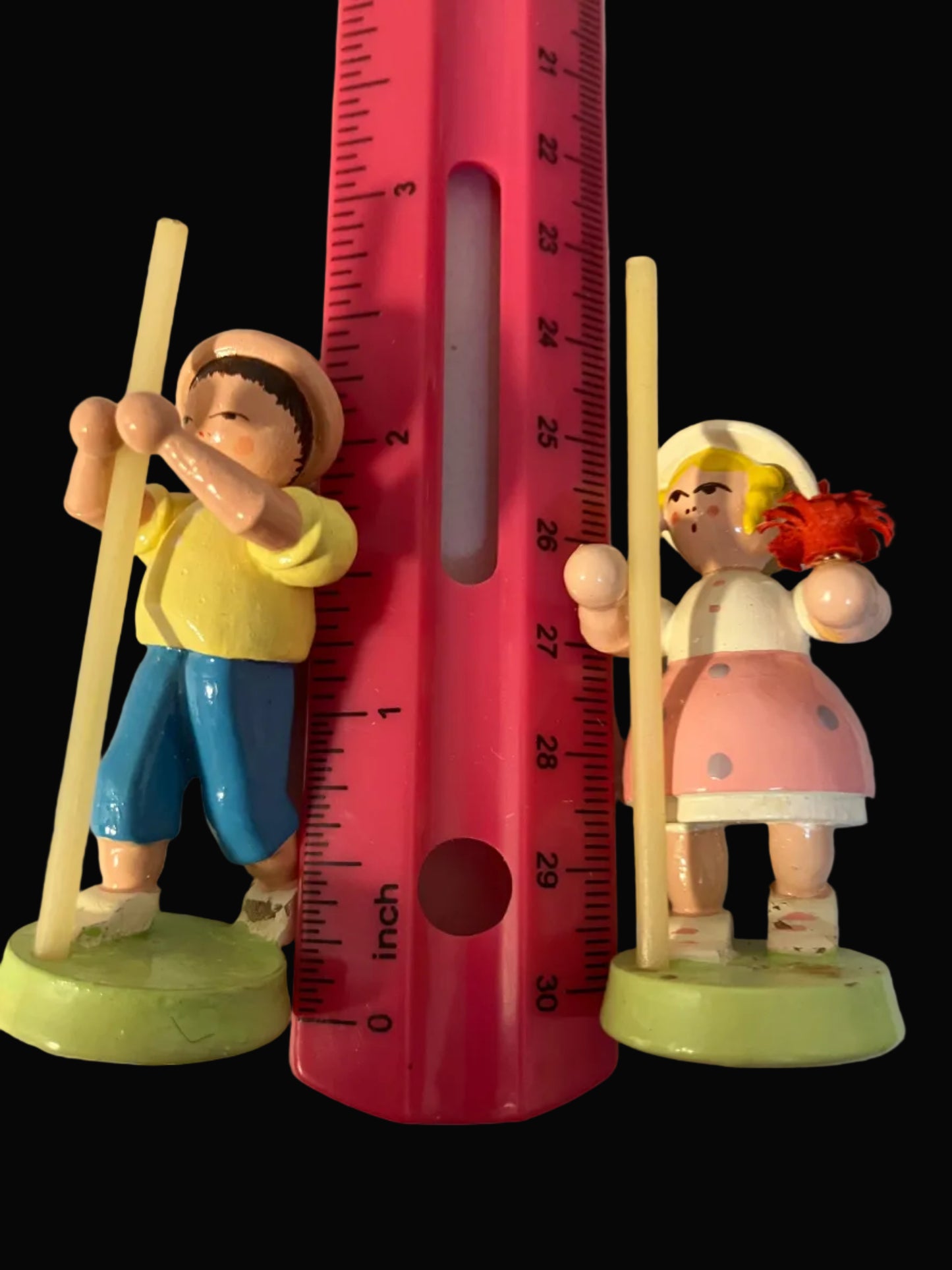 Vintage Erzgebirge Wooden Number Holder Figures — Boy & Girl, Made in Germany