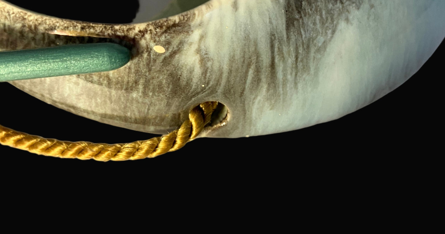 Mid Century Pottery Wall Pocket – Round Hanging Planter with Gold Cord