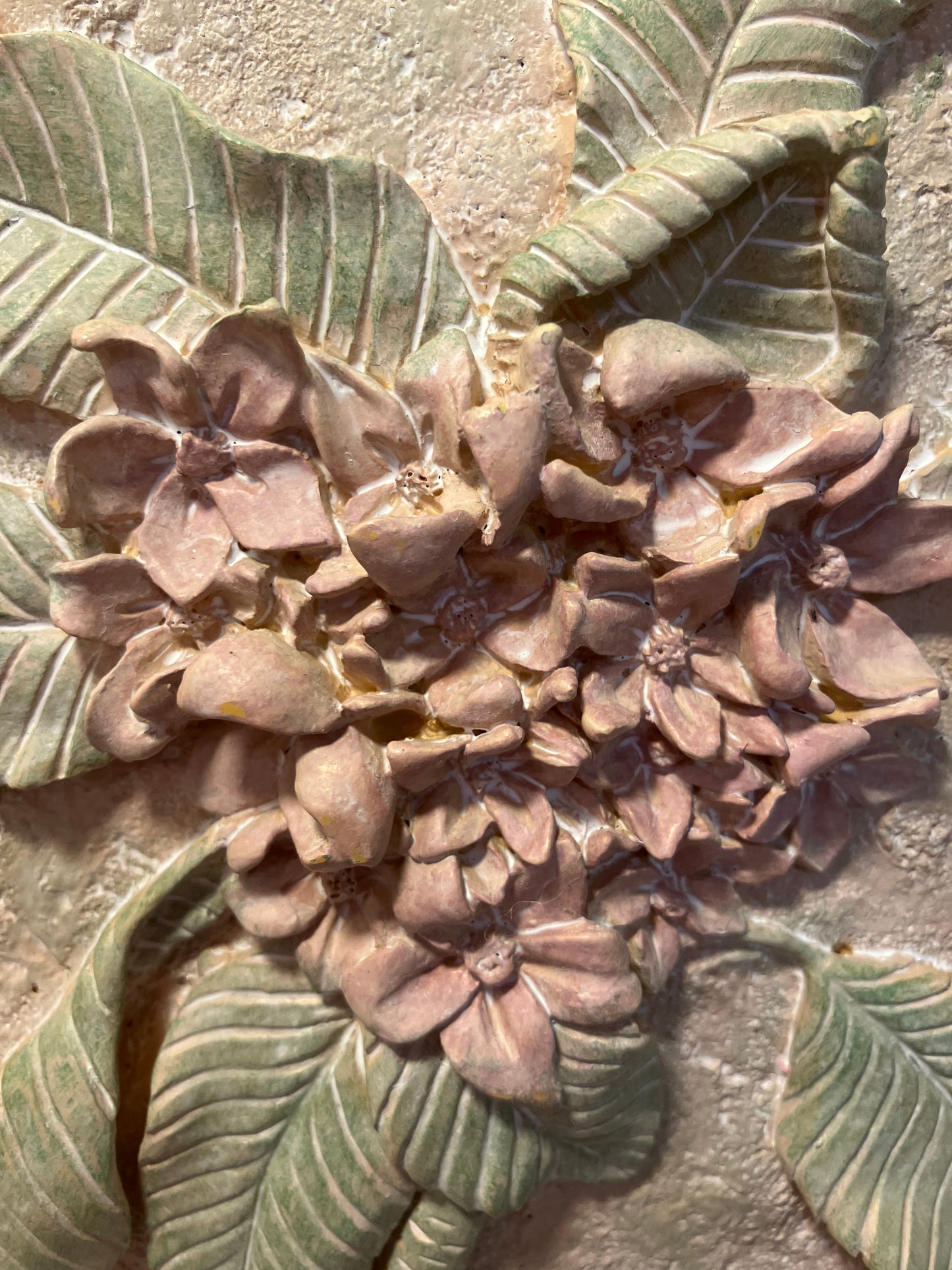 Vintage Cast Stone Floral Wall Plaque | Earth Tone Botanical Decor