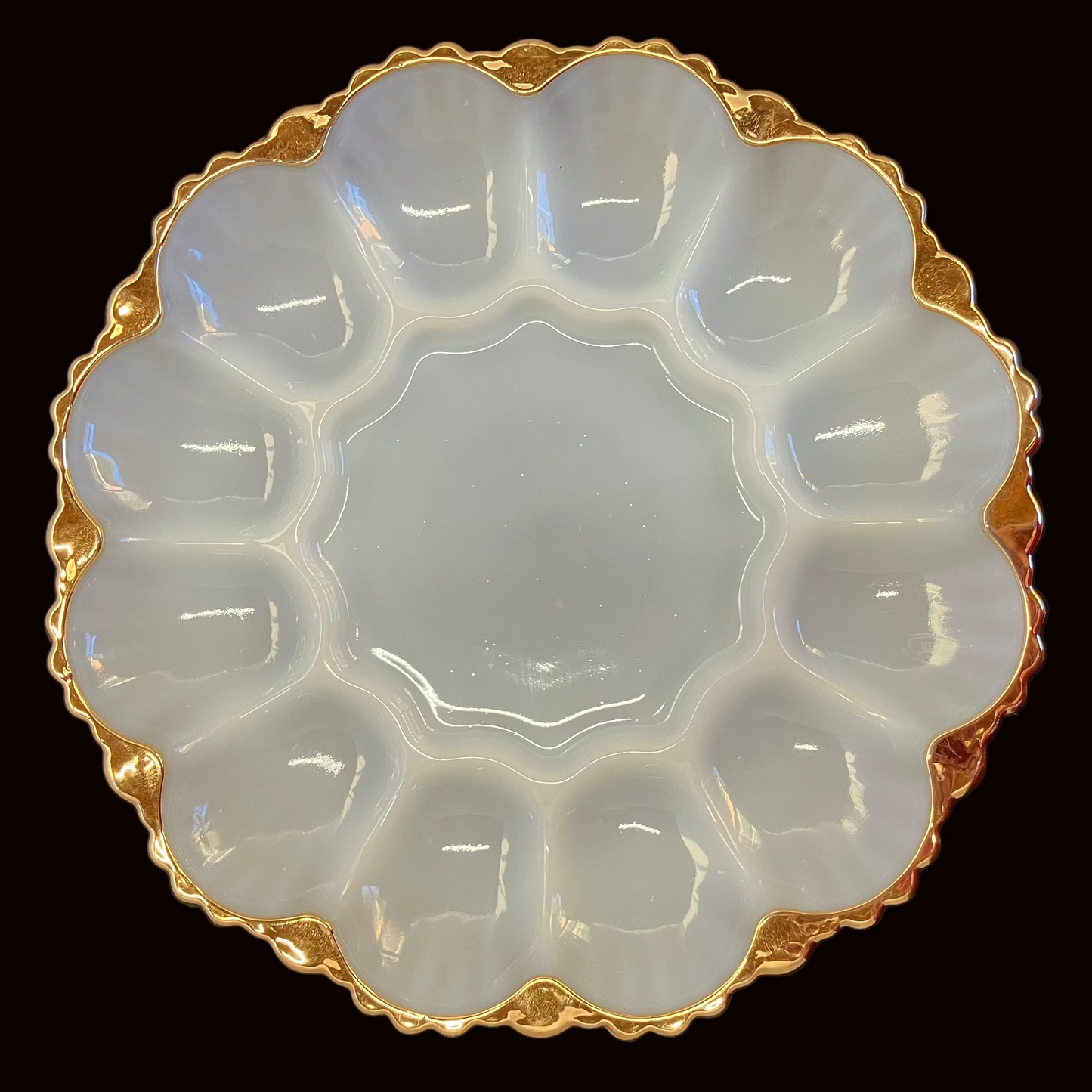Vintage Mid-Century Anchor Hocking Milk Glass Deviled Egg Plate