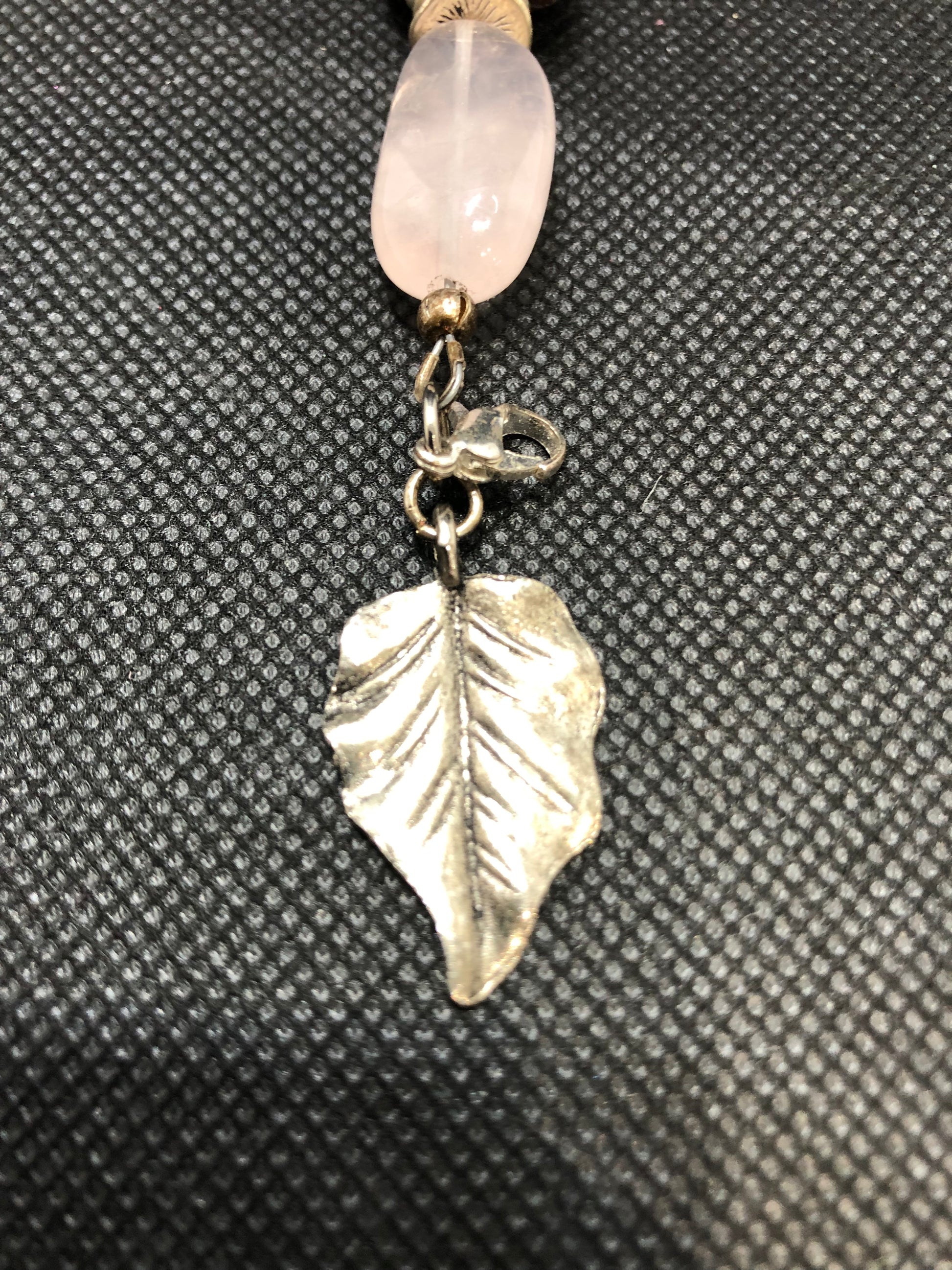 Beaded Bracelet Metal Leaf Accent 