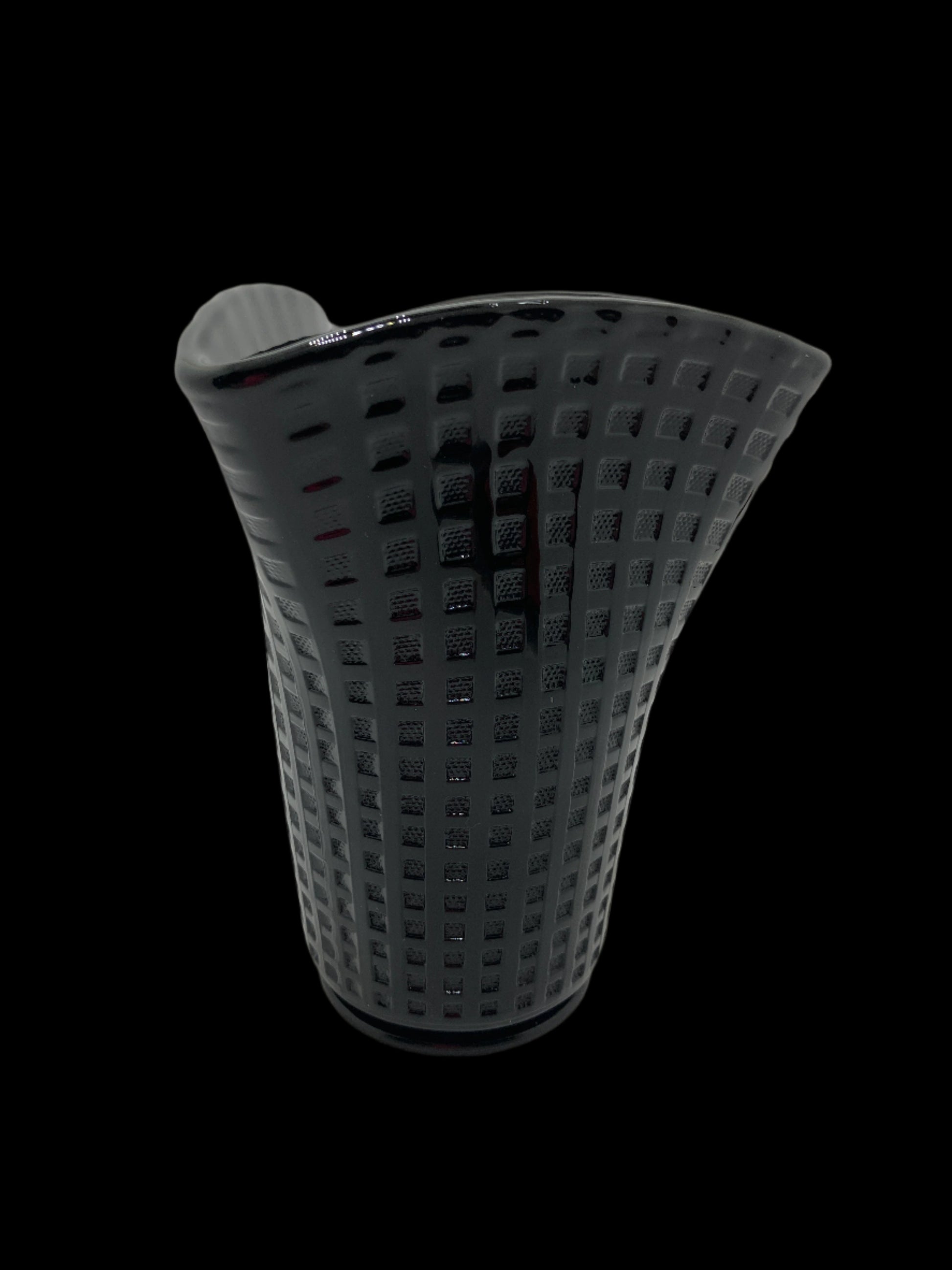 Black Amethyst Glass Waffle Vase Tri Fold