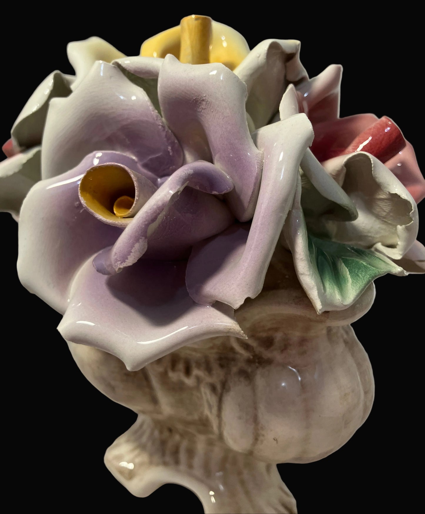 Vintage Capodimonte Porcelain Roses in Vase Base