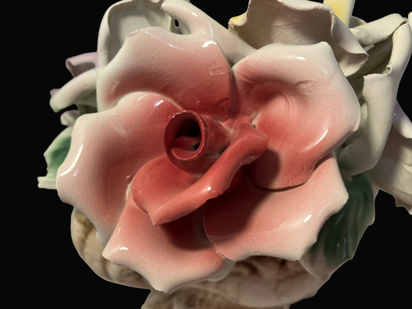 Vintage Capodimonte Porcelain Roses in Vase Base