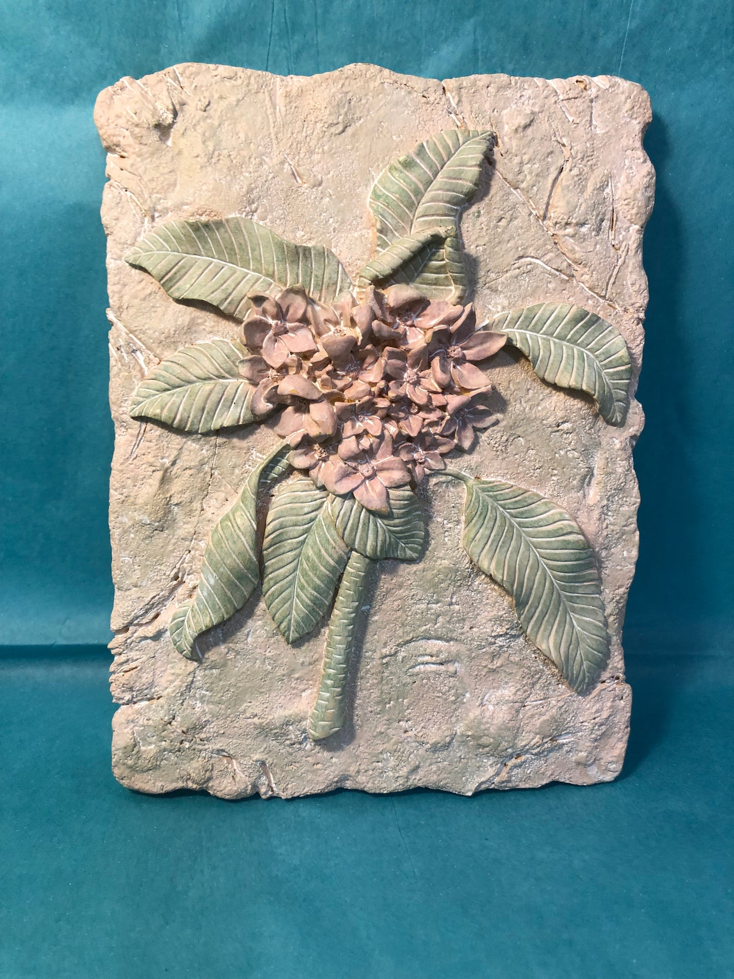 Vintage Cast Stone Floral Wall Plaque | Earth Tone Botanical Decor