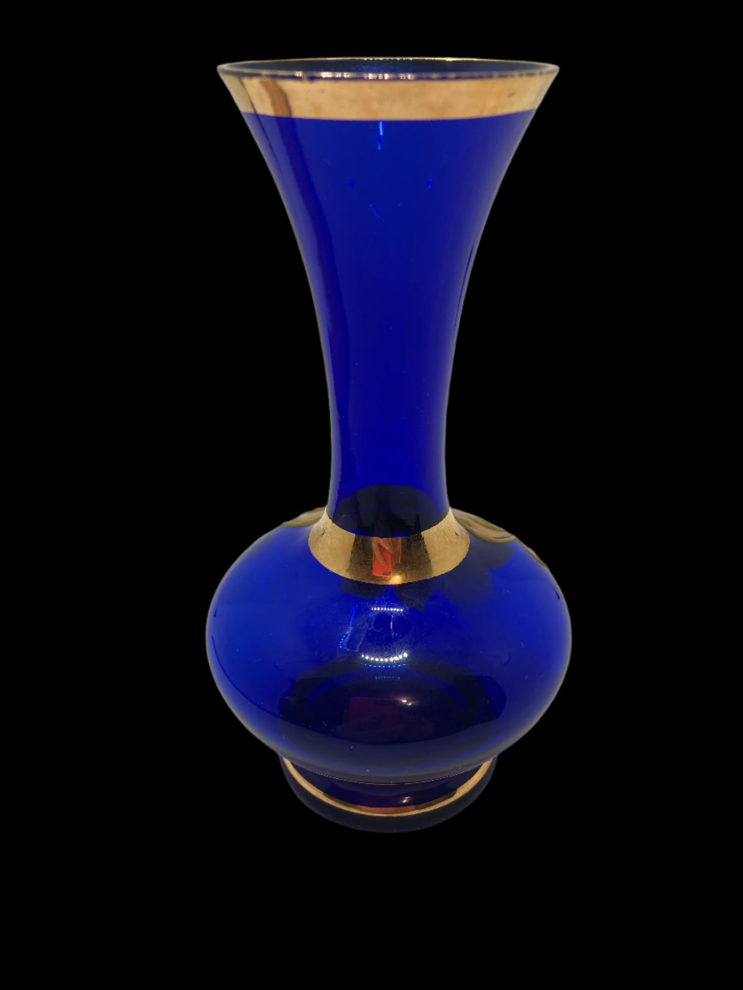 Vintage Bohemian Cobalt Blue Glass Bud Vase with Flowers