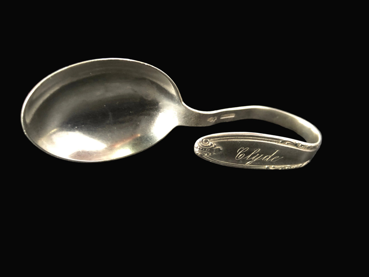 Antique Manchester Sterling Silver Baby Spoon – Leonore Pattern – Curved Handle
