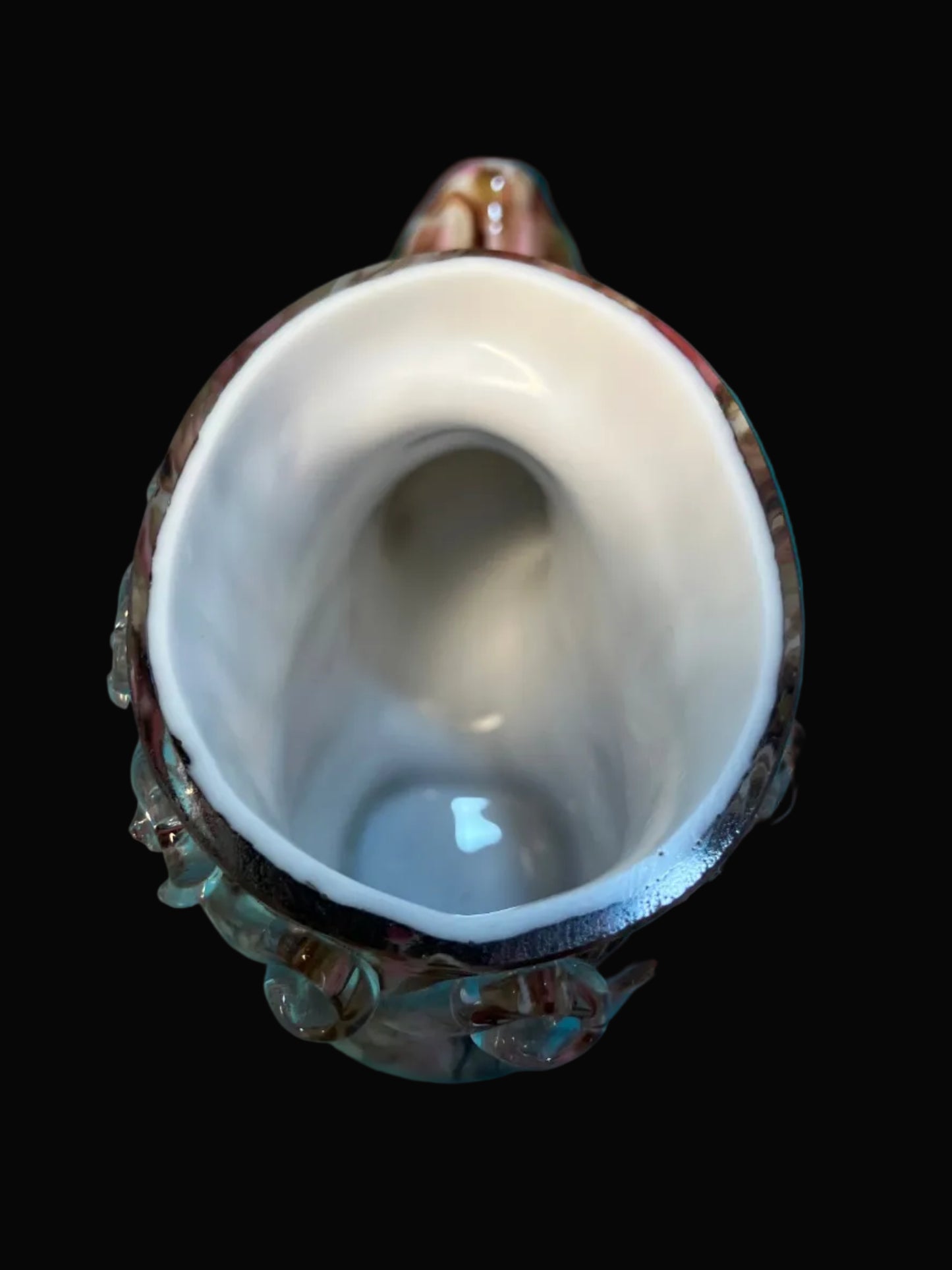 Antique Bohemian Glass Shoe Vase – Pink & Brown Splatter Glass