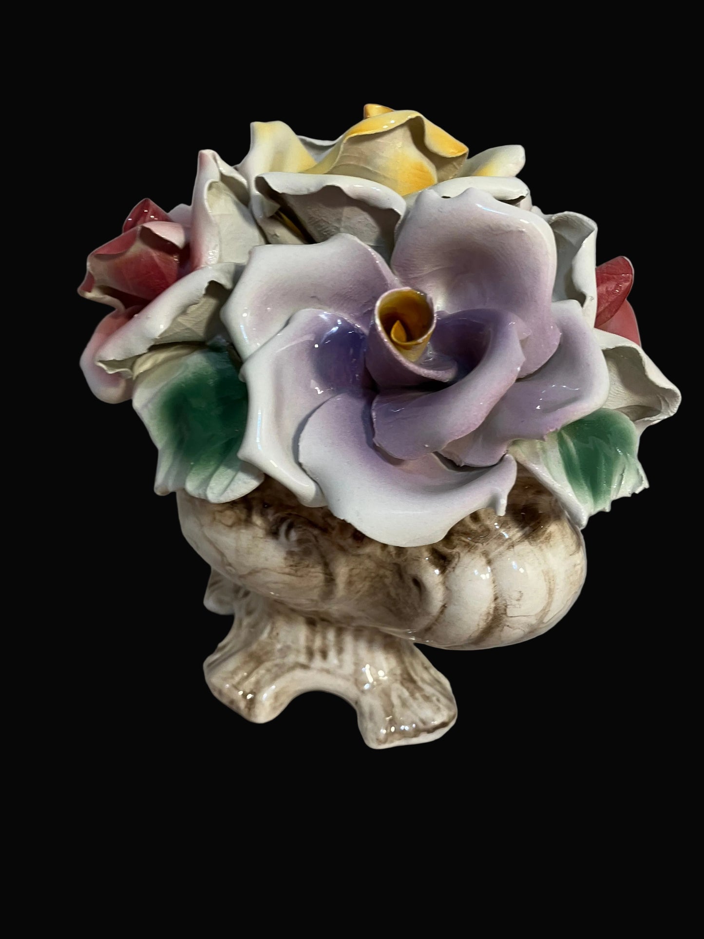 Vintage Capodimonte Porcelain Roses in Vase Base
