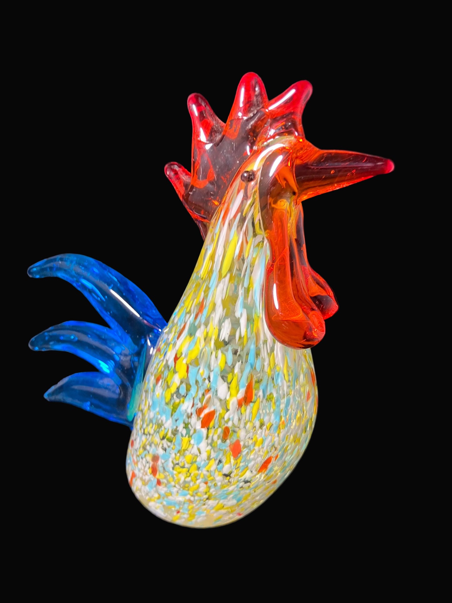 Vintage Murano Style Hand Blown Glass Hen & Rooster Paperweights – Confetti Glass Chicken Pair