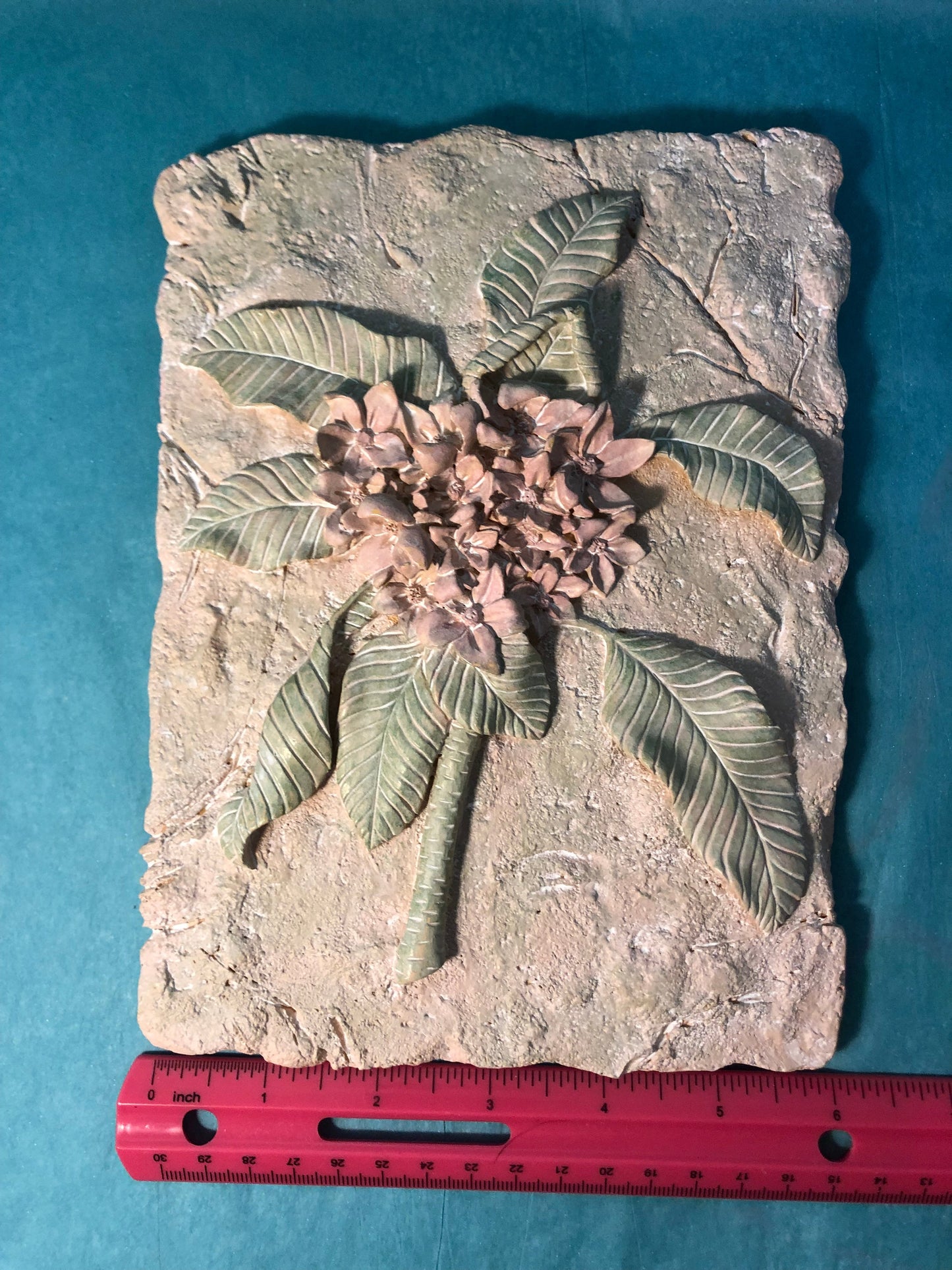 Vintage Cast Stone Floral Wall Plaque | Earth Tone Botanical Decor