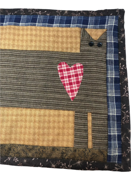 Cat with Heart Quilt Wall Hanging