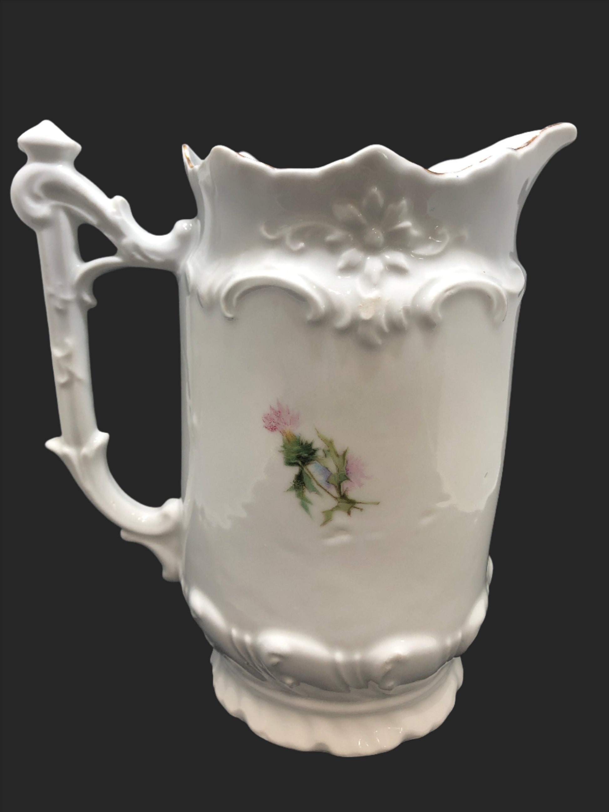 Cottage Core vintage porcelain pitcher rear view 