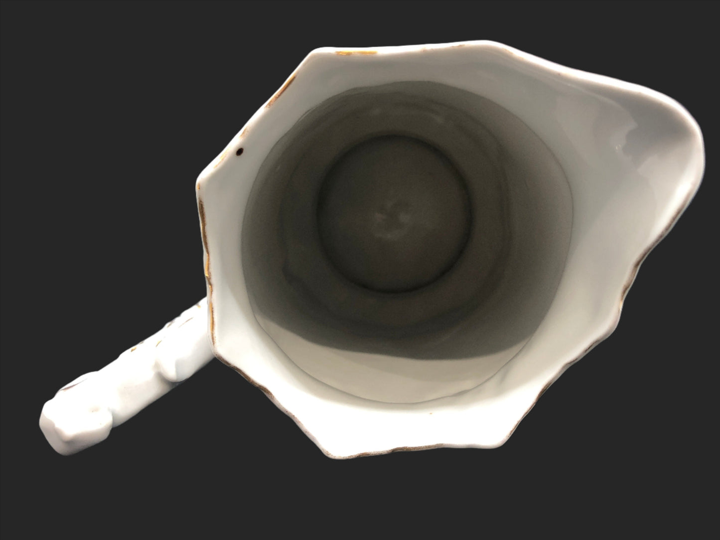 Cottage Core vintage porcelain pitcher handle, rim, interior view