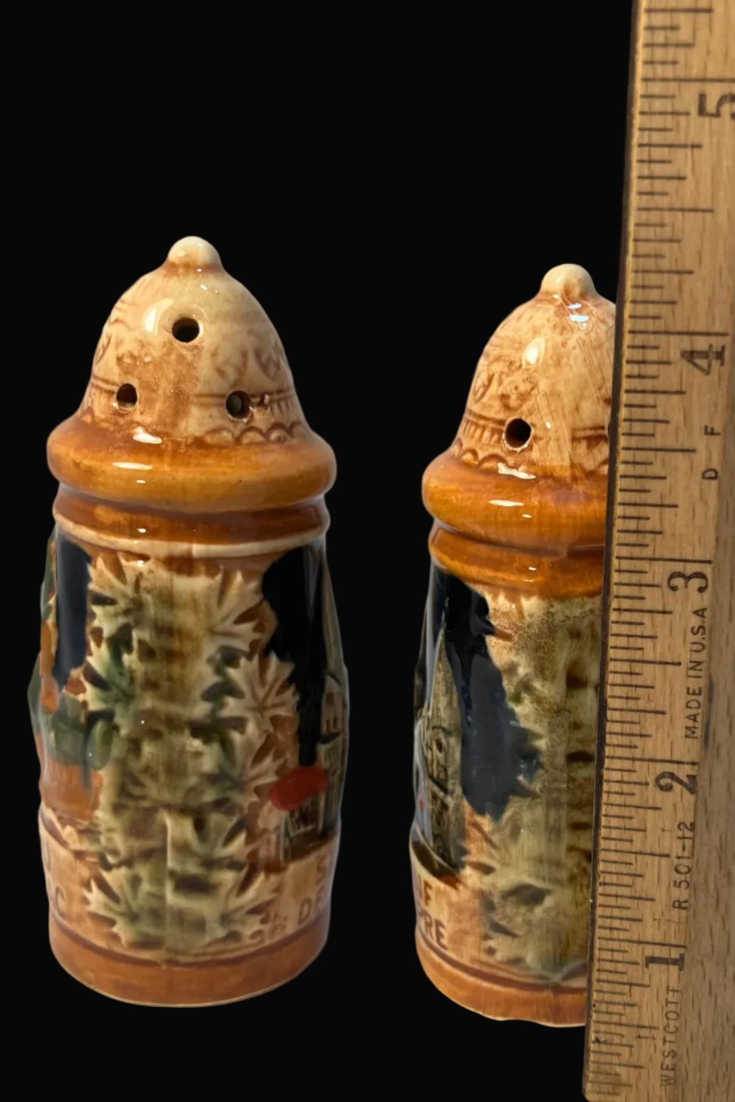 Vintage Sanyo Japan Chateau Frontenac Salt and Pepper Shakers, German Beer Stein Shape, Ceramic Souvenir Set, Mid Century Kitchen Decor