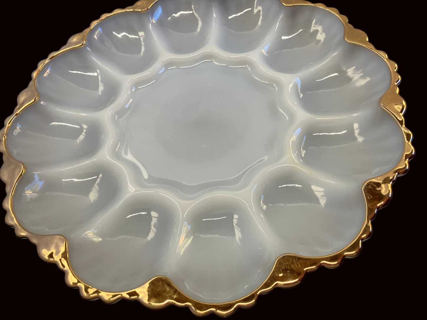 Vintage Mid-Century Anchor Hocking Milk Glass Deviled Egg Plate