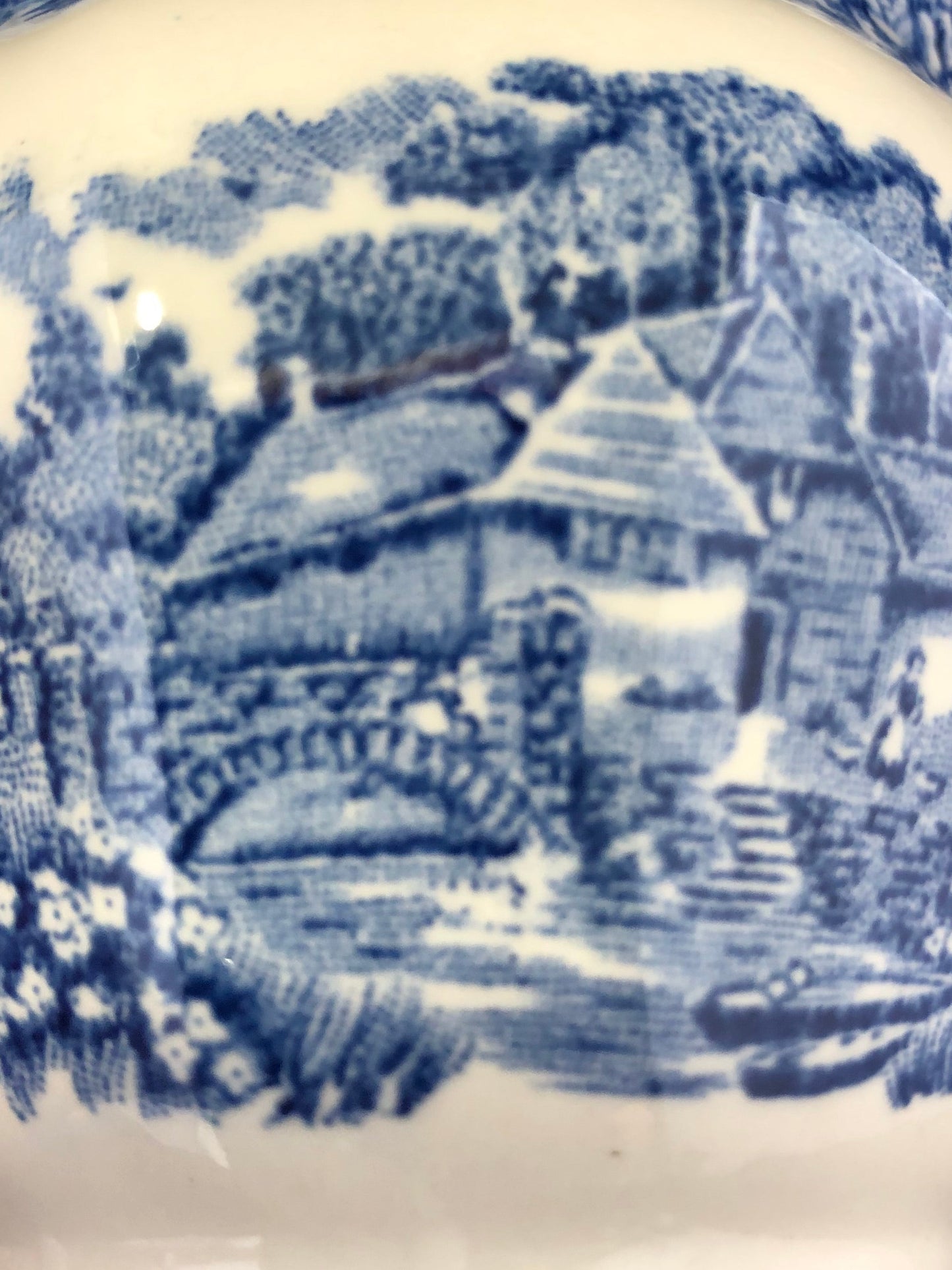 Vintage Staffordshire Blue & White Creamer – English Village Transferware Pitcher