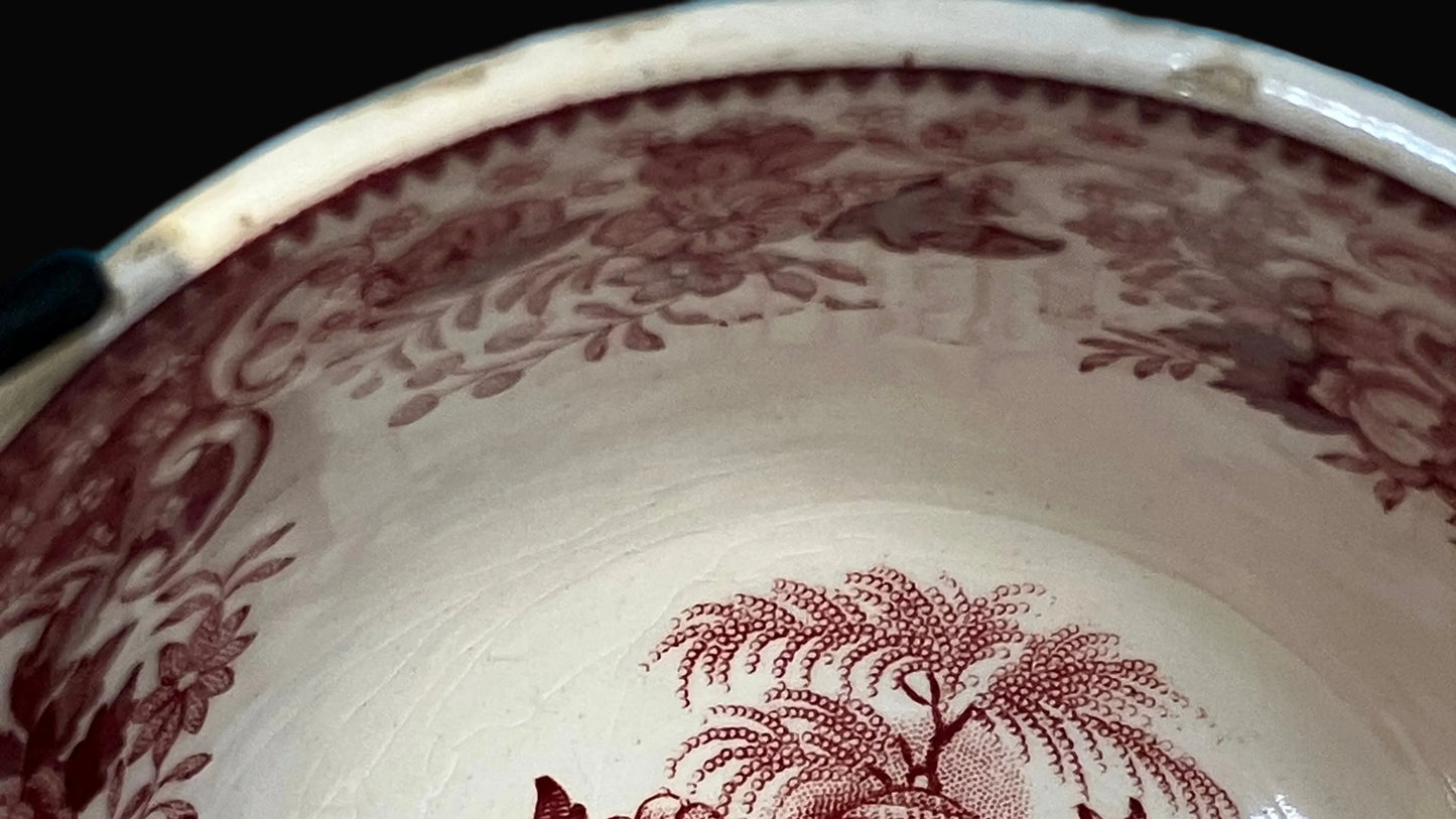Antique Red Transferware Beehive Cup